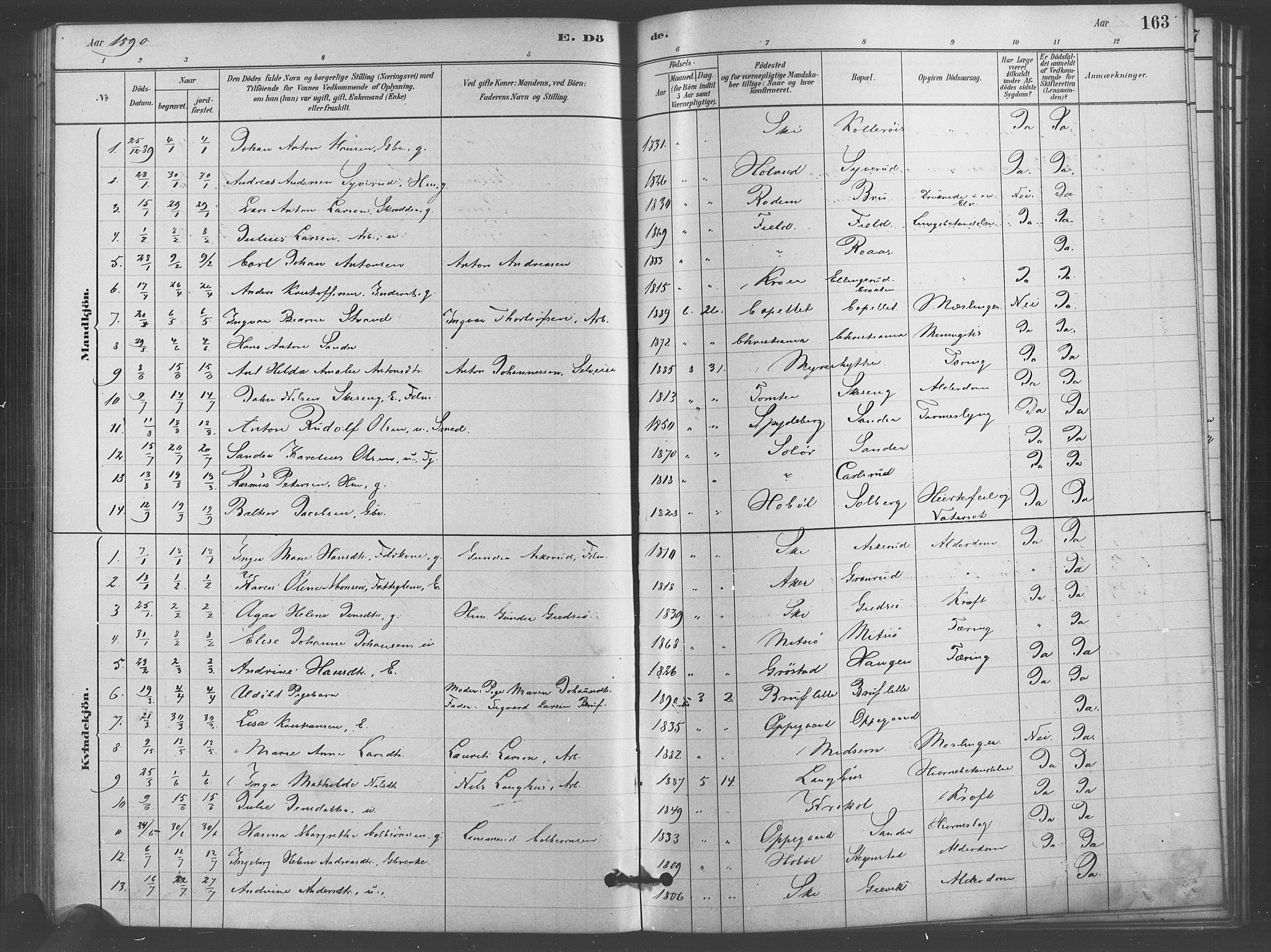 Kråkstad prestekontor Kirkebøker, AV/SAO-A-10125a/F/Fb/L0001: Parish register (official) no. II 1, 1880-1892, p. 163