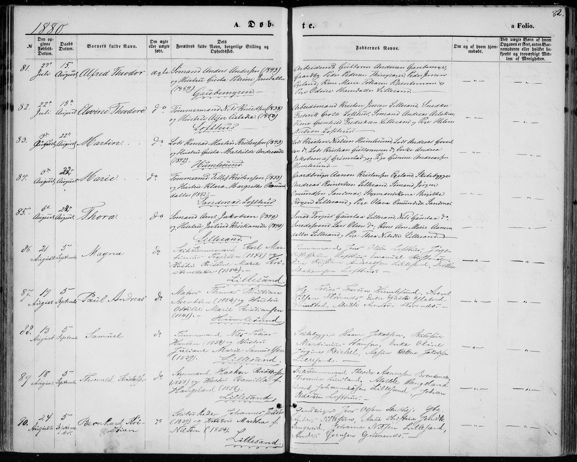 Vestre Moland sokneprestkontor, AV/SAK-1111-0046/F/Fa/Fab/L0008: Parish register (official) no. A 8, 1873-1883, p. 82