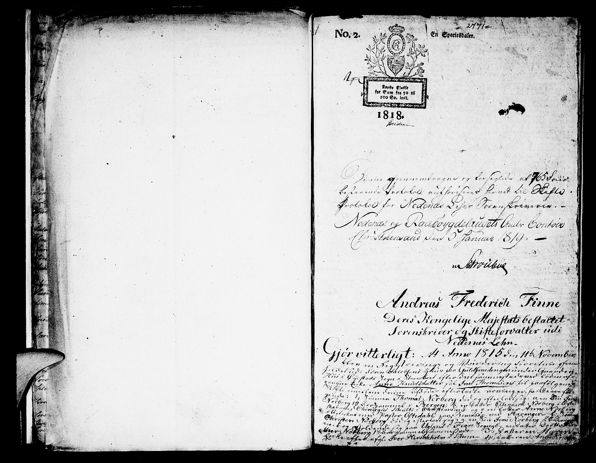 Nedenes sorenskriveri før 1824, SAK/1221-0007/H/Hc/L0055: Skifteprotokoll med register nr 40a, 1815-1820, p. 0b-1a