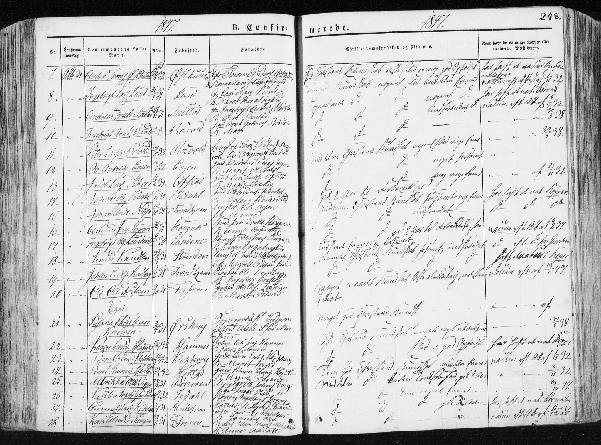 Ministerialprotokoller, klokkerbøker og fødselsregistre - Sør-Trøndelag, AV/SAT-A-1456/665/L0771: Parish register (official) no. 665A06, 1830-1856, p. 248