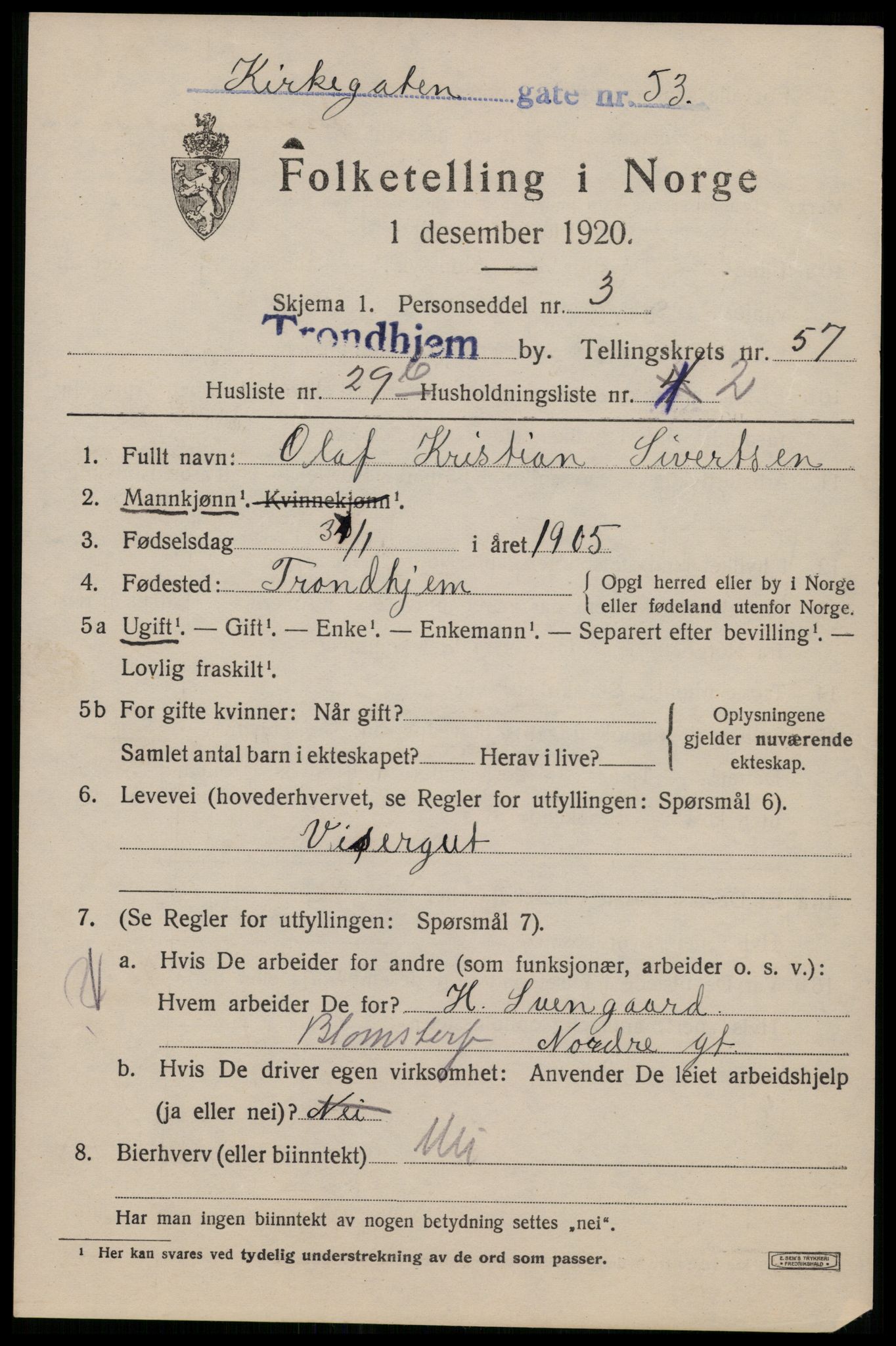 SAT, 1920 census for Trondheim, 1920, p. 116642