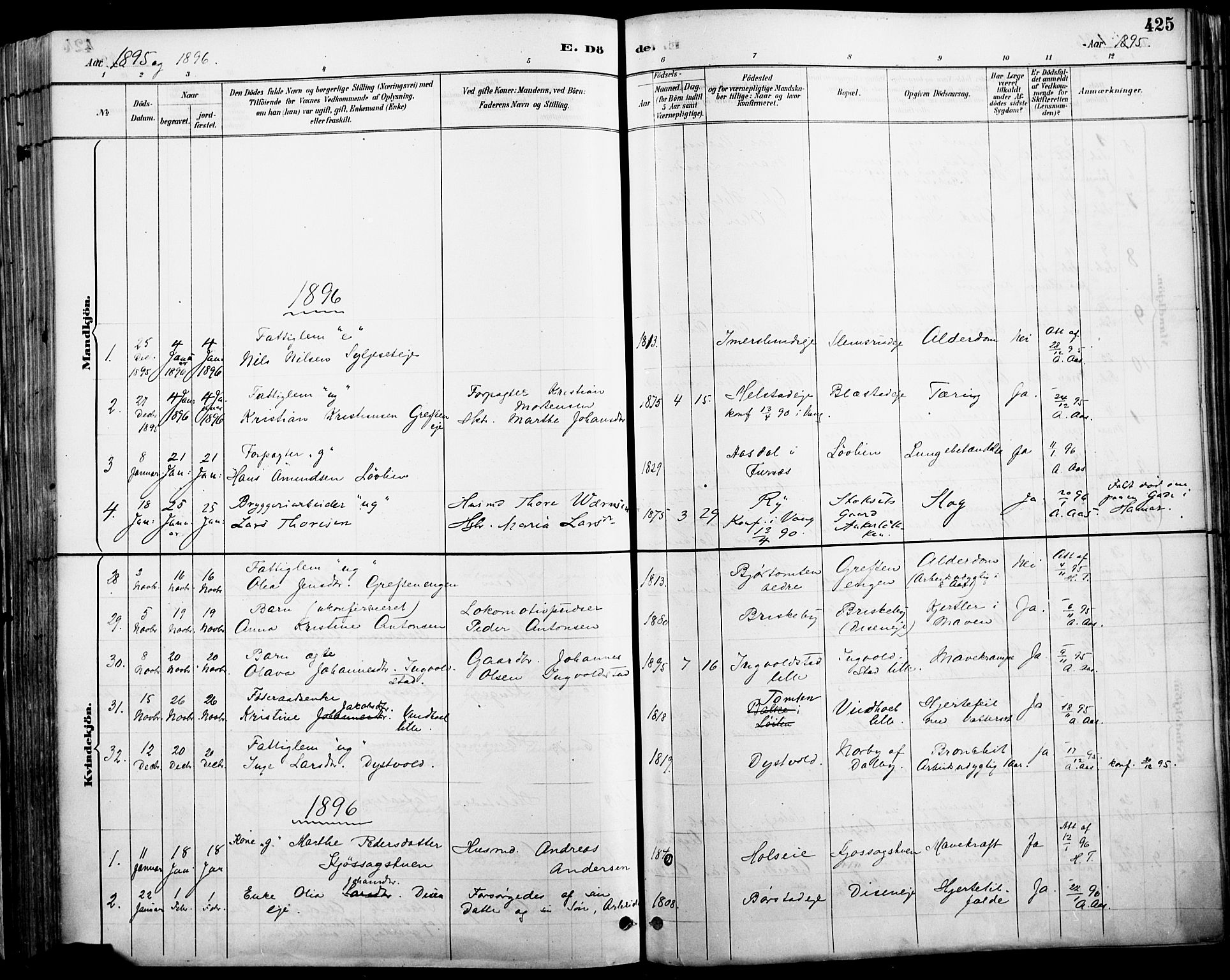 Vang prestekontor, Hedmark, SAH/PREST-008/H/Ha/Haa/L0019A: Parish register (official) no. 19, 1886-1900, p. 425