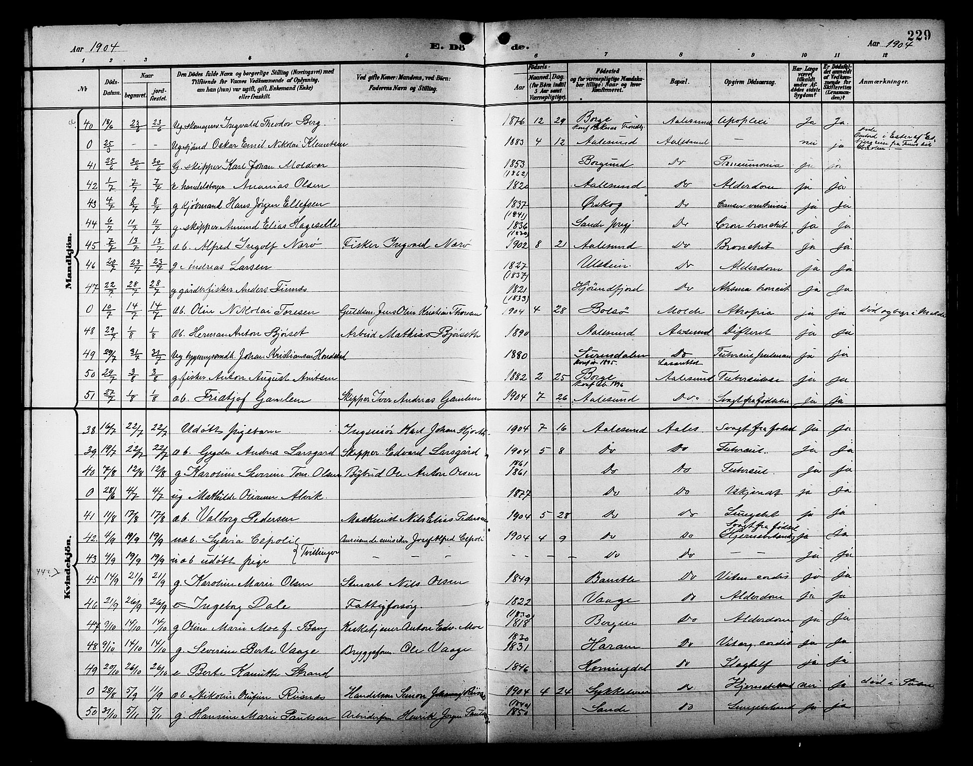 Ministerialprotokoller, klokkerbøker og fødselsregistre - Møre og Romsdal, AV/SAT-A-1454/529/L0469: Parish register (copy) no. 529C06, 1898-1906, p. 229