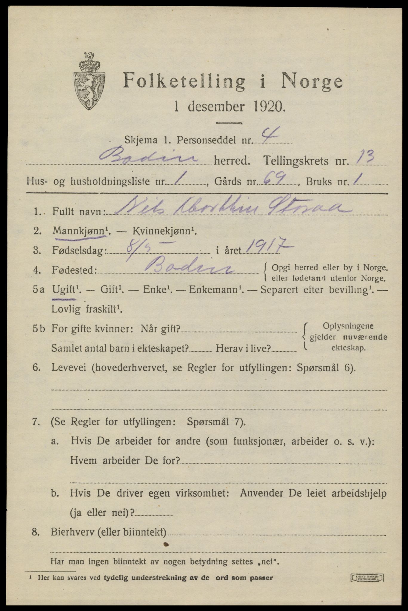 SAT, 1920 census for Bodin, 1920, p. 9322