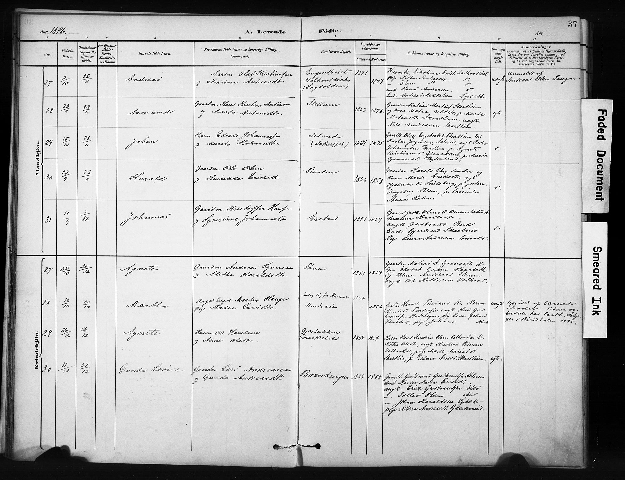 Nordre Land prestekontor, AV/SAH-PREST-124/H/Ha/Hab/L0012: Parish register (copy) no. 12, 1891-1909, p. 37