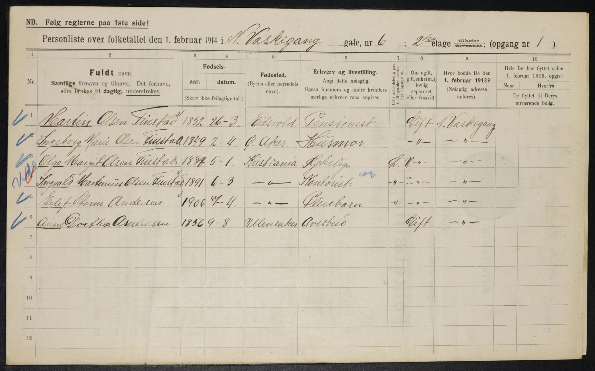 OBA, Municipal Census 1914 for Kristiania, 1914, p. 69550