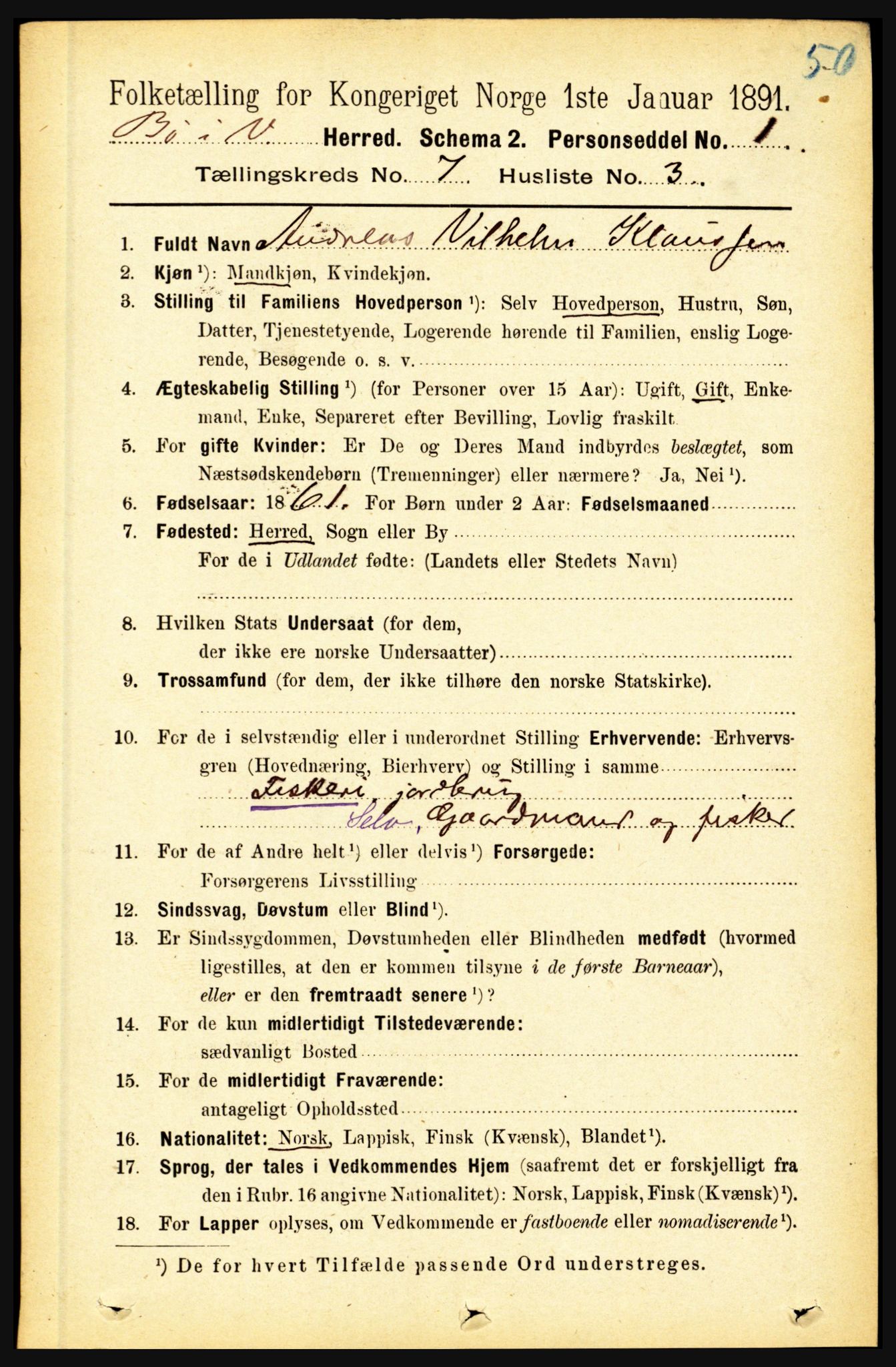 RA, 1891 census for 1867 Bø, 1891, p. 2503