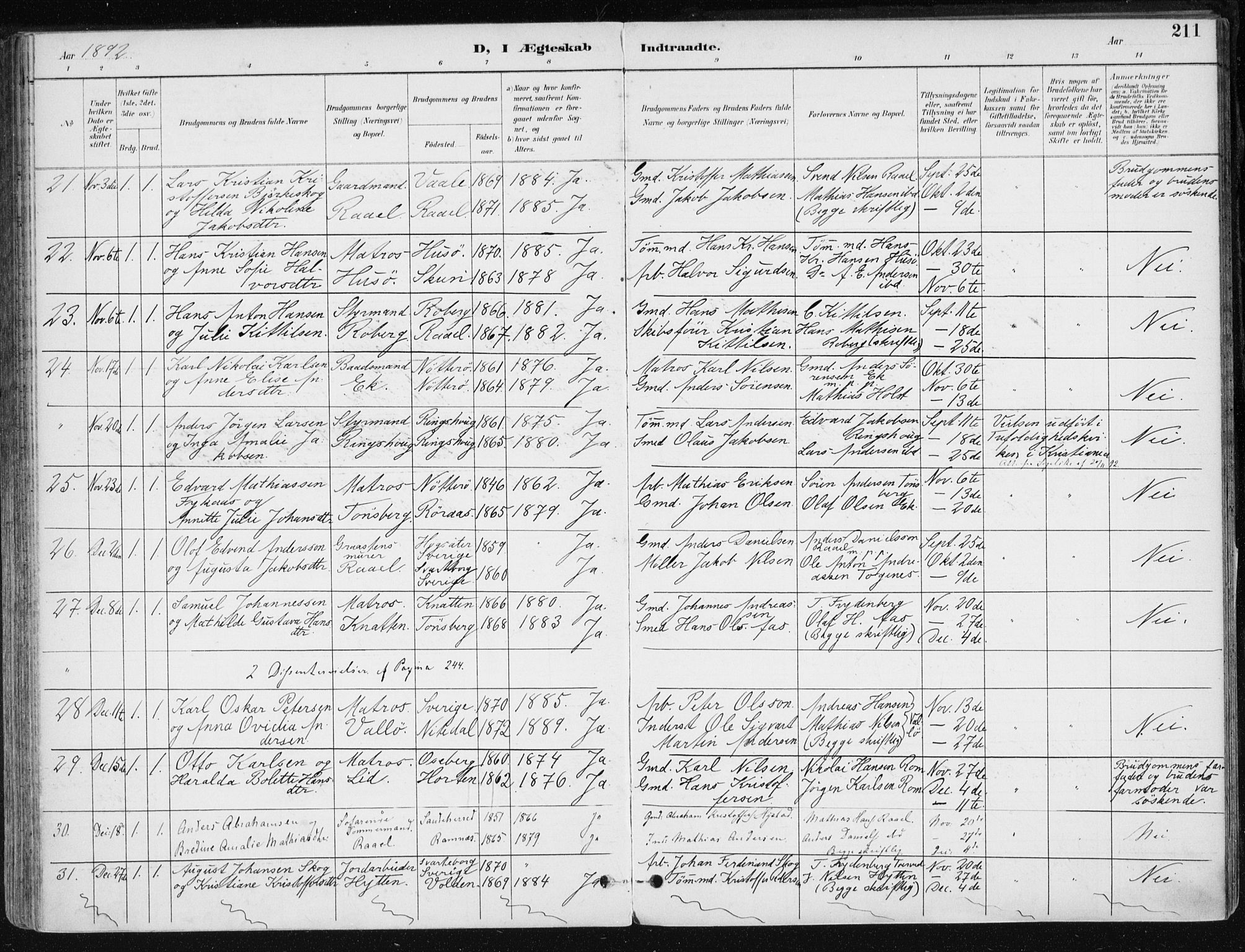 Sem kirkebøker, AV/SAKO-A-5/F/Fb/L0005: Parish register (official) no. II 5, 1892-1904, p. 211