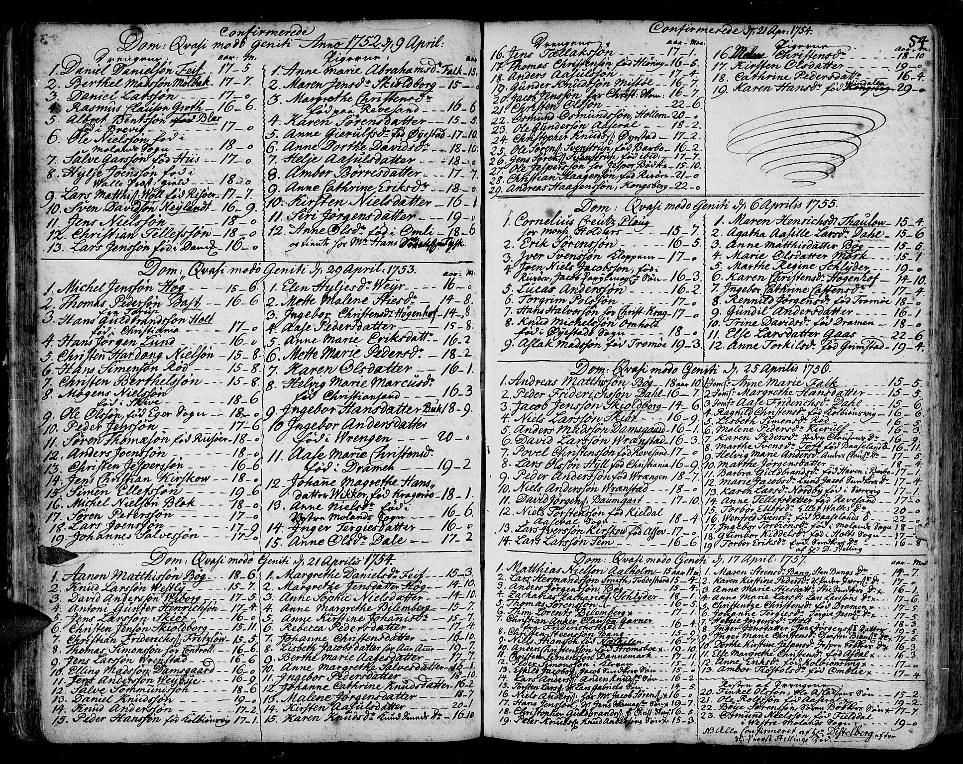Arendal sokneprestkontor, Trefoldighet, SAK/1111-0040/F/Fa/L0001: Parish register (official) no. A 1, 1703-1815, p. 54