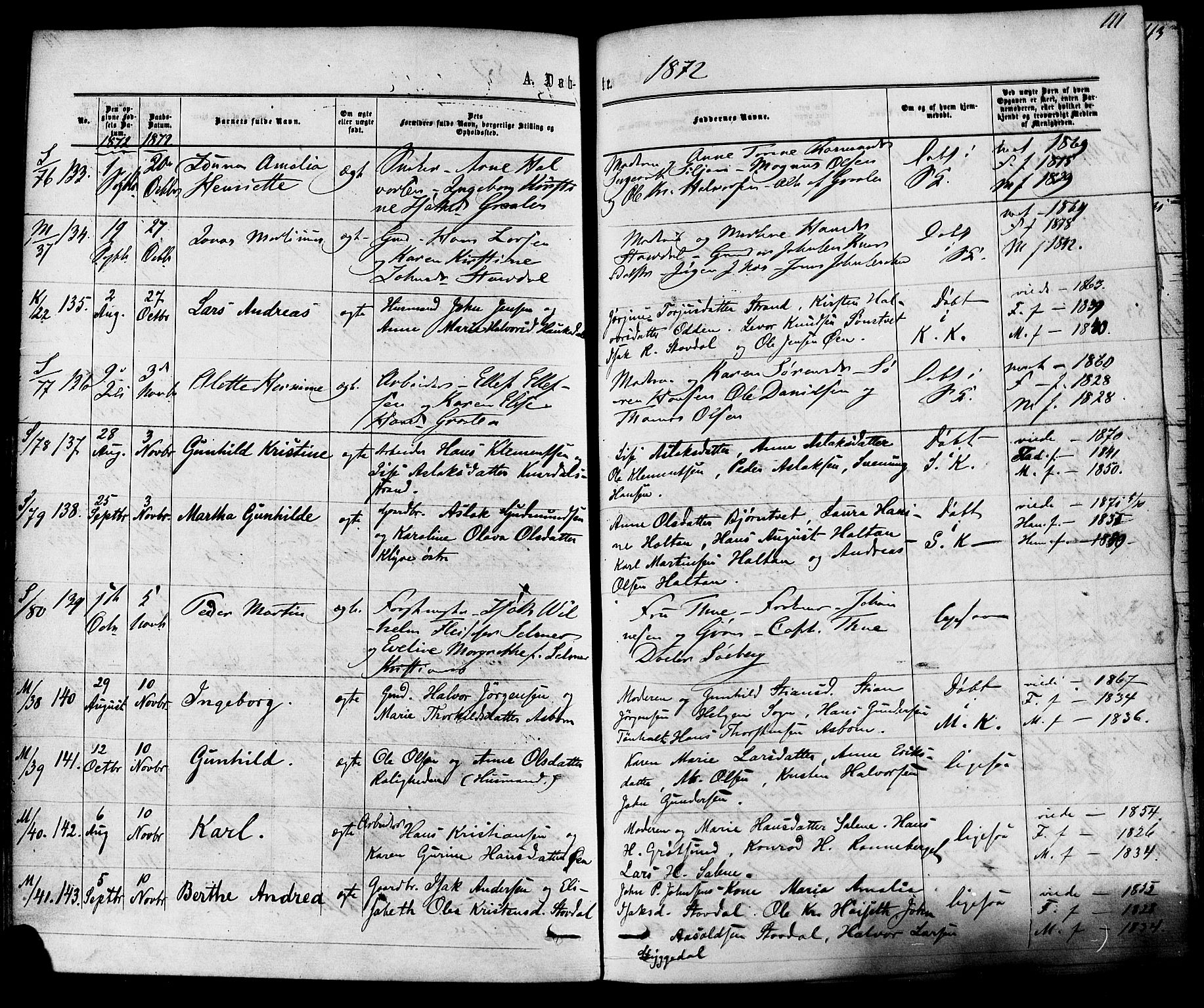 Solum kirkebøker, SAKO/A-306/F/Fa/L0008: Parish register (official) no. I 8, 1865-1876, p. 111