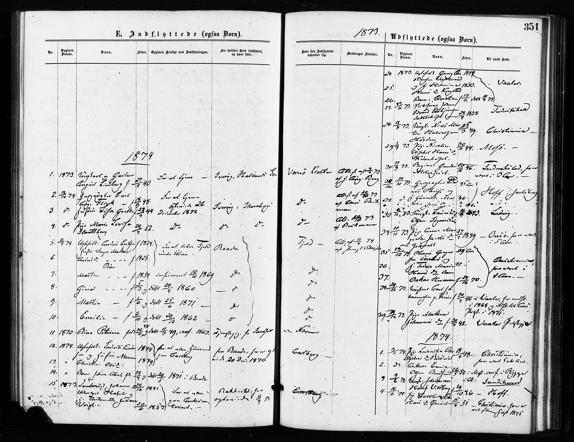 Rygge prestekontor Kirkebøker, SAO/A-10084b/F/Fa/L0006: Parish register (official) no. 6, 1872-1877, p. 351