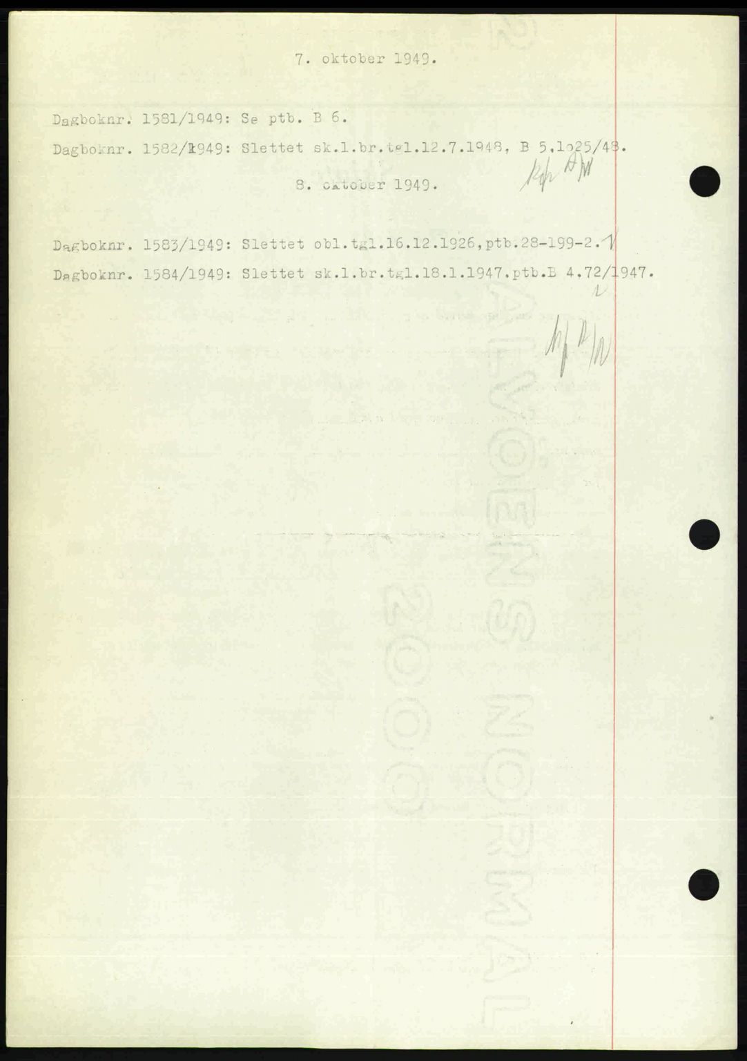 Nedenes sorenskriveri, SAK/1221-0006/G/Gb/Gba/L0061: Mortgage book no. A13, 1949-1949, Diary no: : 1581/1949