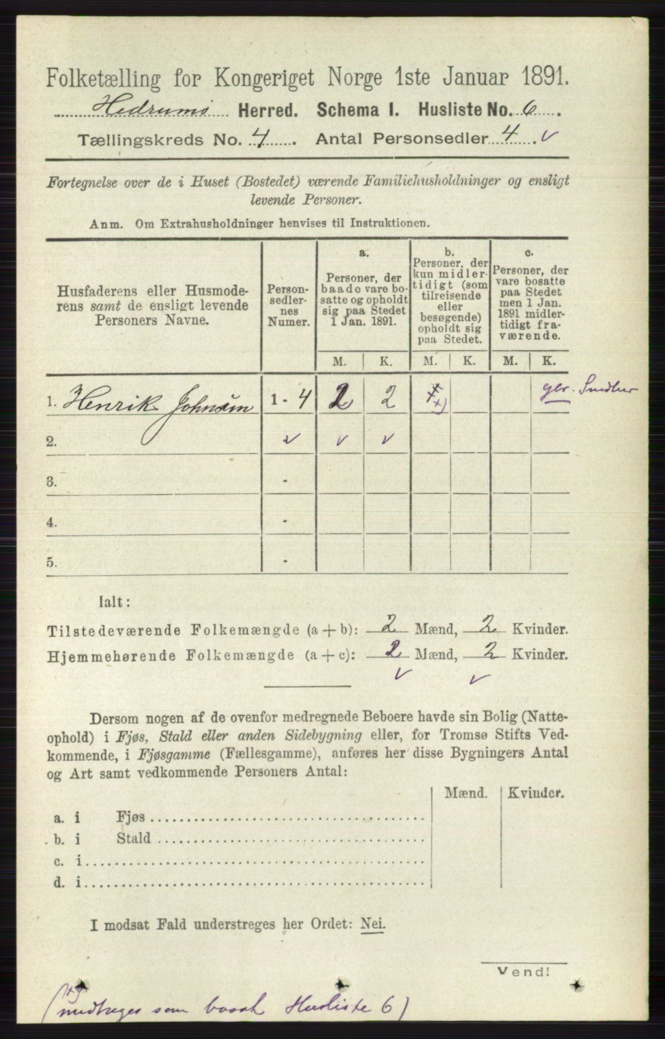 RA, 1891 census for 0727 Hedrum, 1891, p. 1305