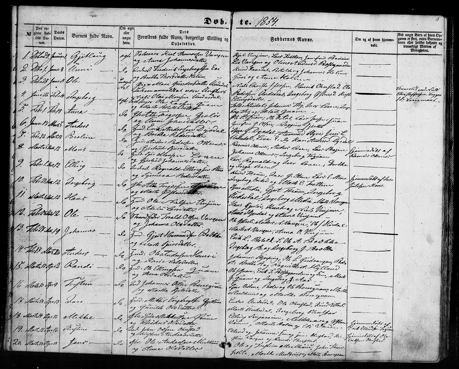 Aurland sokneprestembete, SAB/A-99937/H/Ha/Haa/L0008: Parish register (official) no. A 8, 1853-1879, p. 6