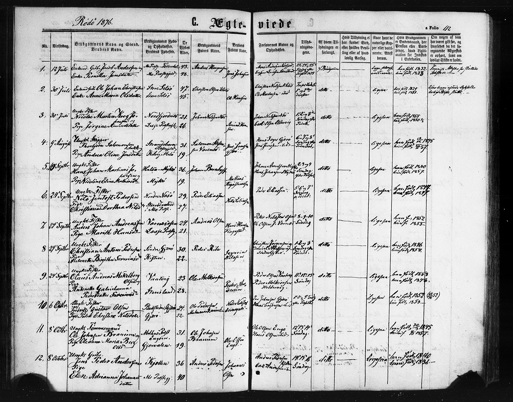 Ministerialprotokoller, klokkerbøker og fødselsregistre - Nordland, SAT/A-1459/841/L0607: Parish register (official) no. 841A11 /1, 1863-1877, p. 112