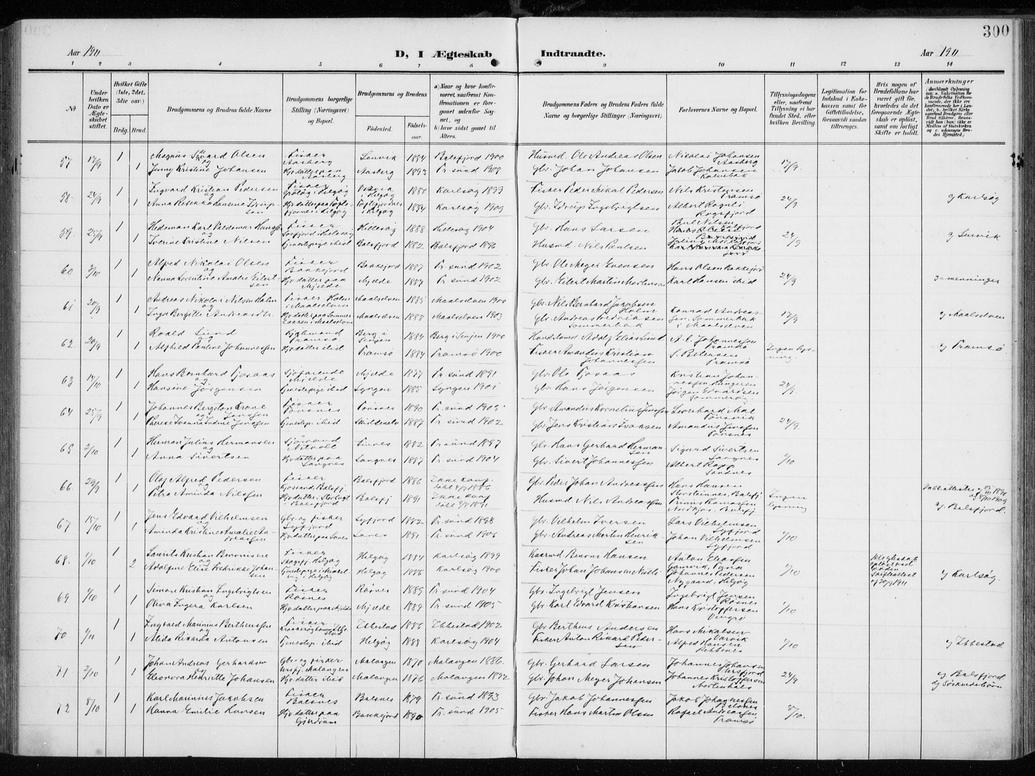 Tromsøysund sokneprestkontor, AV/SATØ-S-1304/G/Ga/L0007kirke: Parish register (official) no. 7, 1907-1914, p. 300