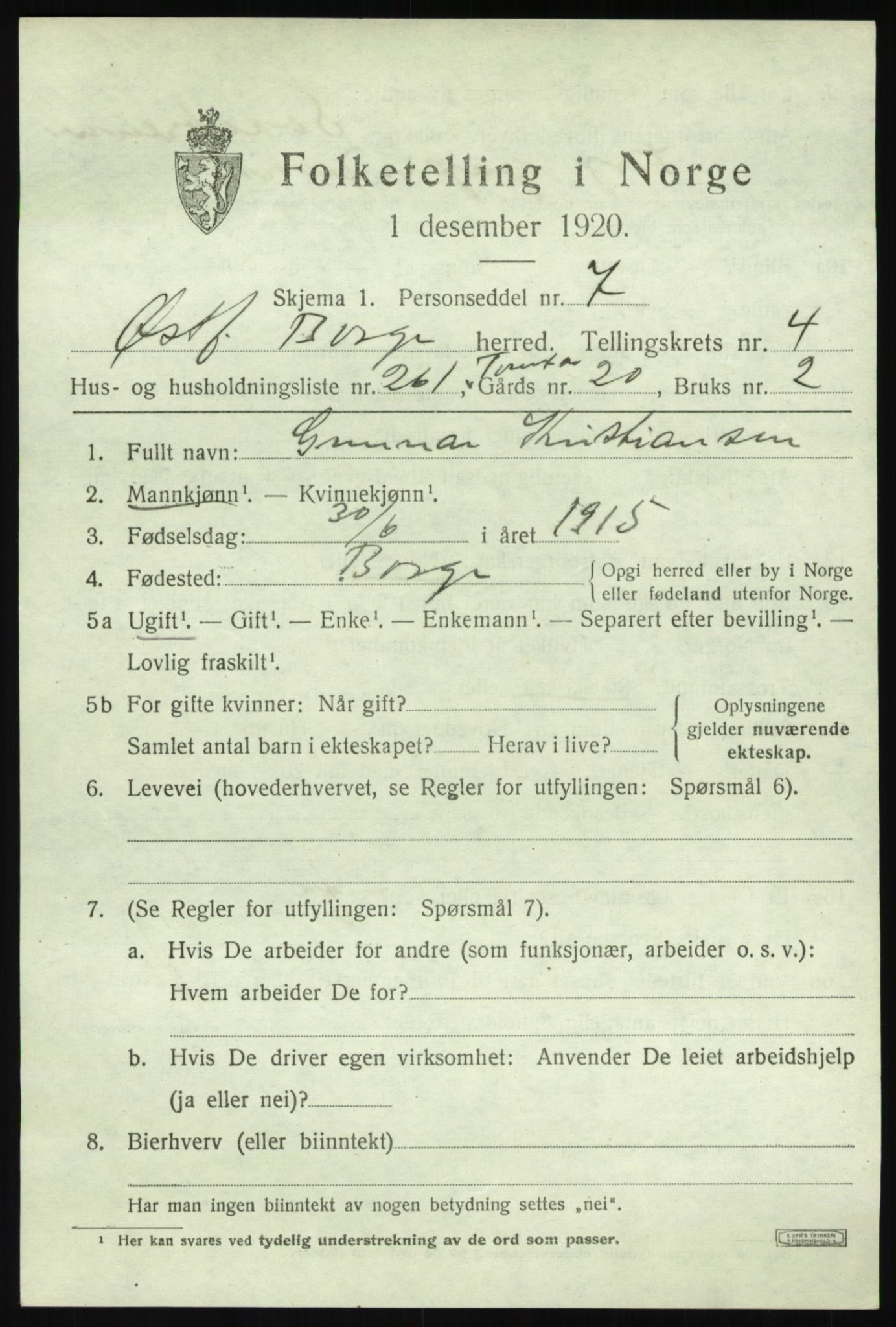 SAO, 1920 census for Borge, 1920, p. 11243