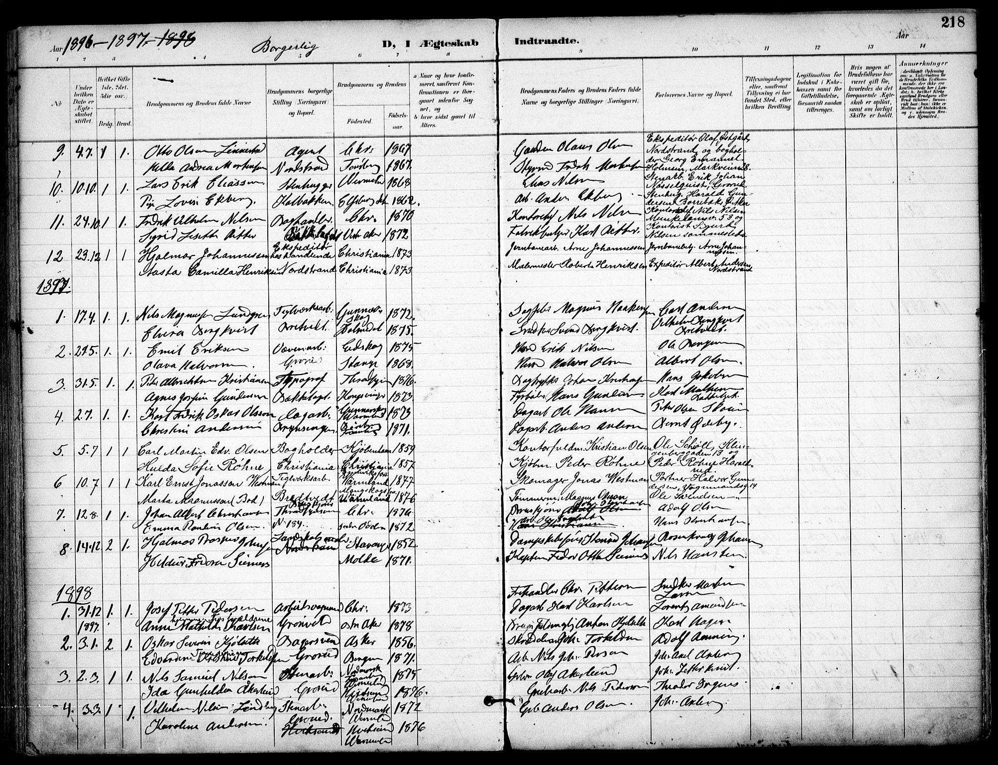 Østre Aker prestekontor Kirkebøker, SAO/A-10840/F/Fa/L0011: Parish register (official) no. I 11, 1895-1917, p. 218