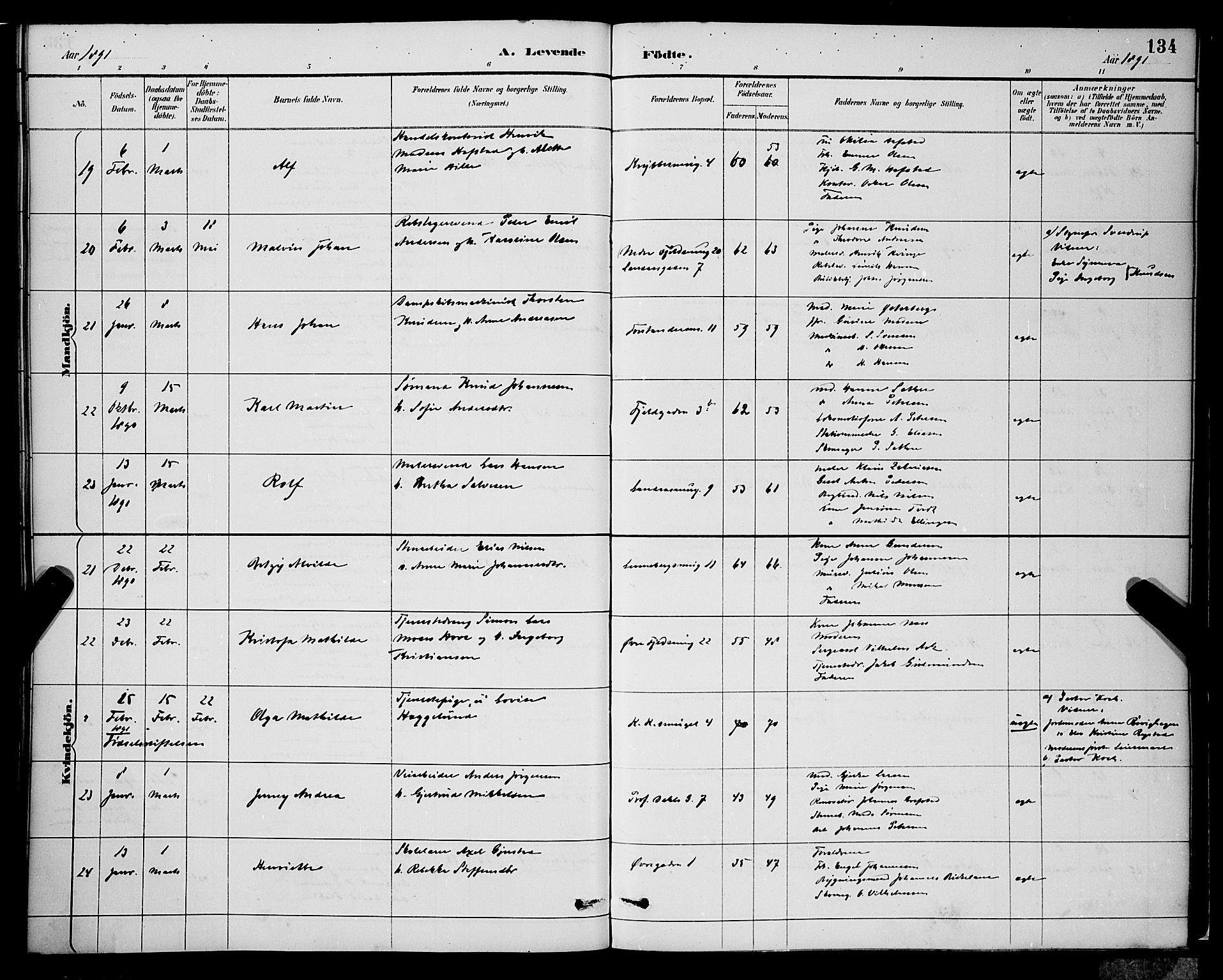 Korskirken sokneprestembete, AV/SAB-A-76101/H/Hab: Parish register (copy) no. B 9, 1887-1896, p. 134