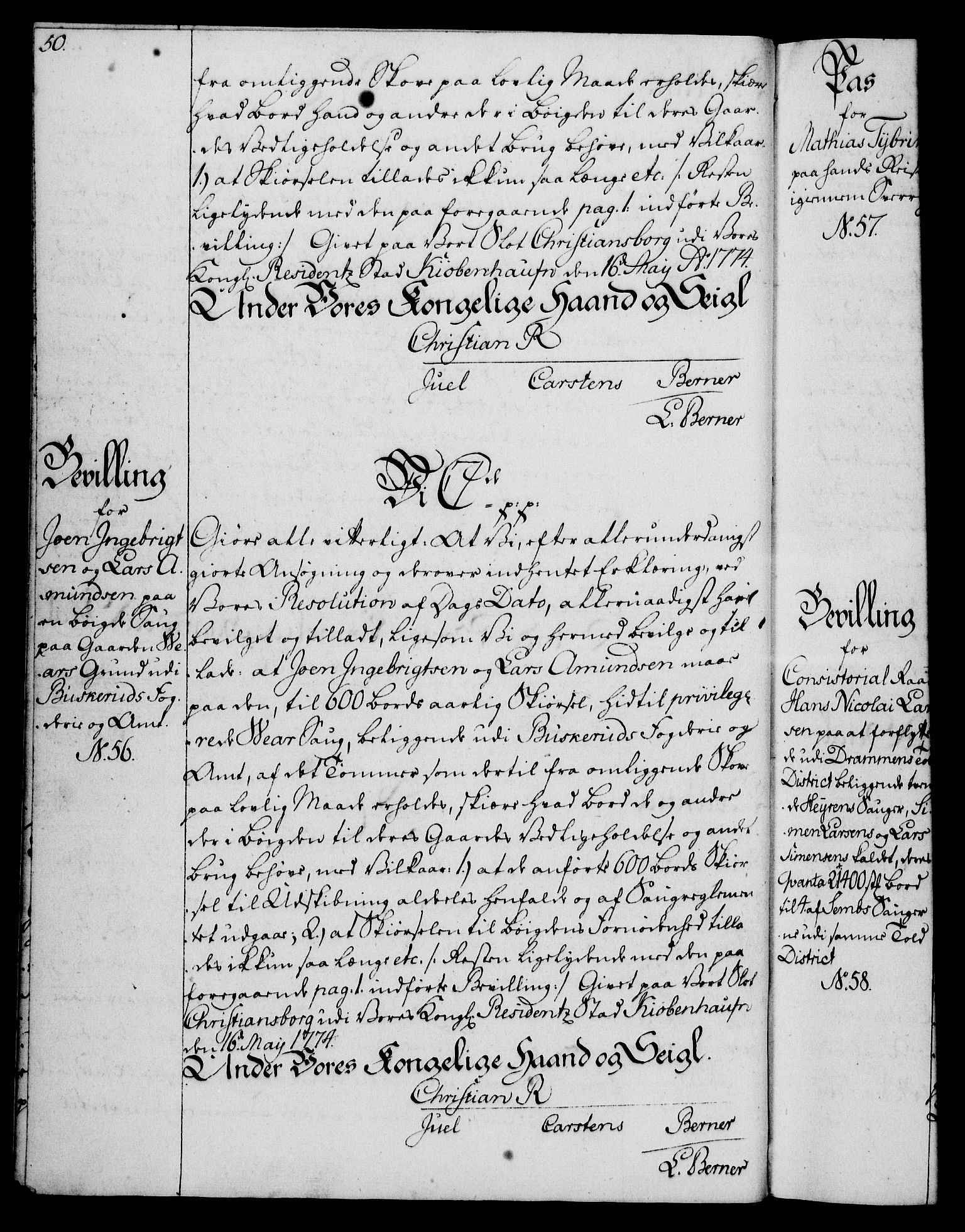 Rentekammeret, Kammerkanselliet, AV/RA-EA-3111/G/Gg/Gga/L0010: Norsk ekspedisjonsprotokoll med register (merket RK 53.10), 1773-1778, p. 50