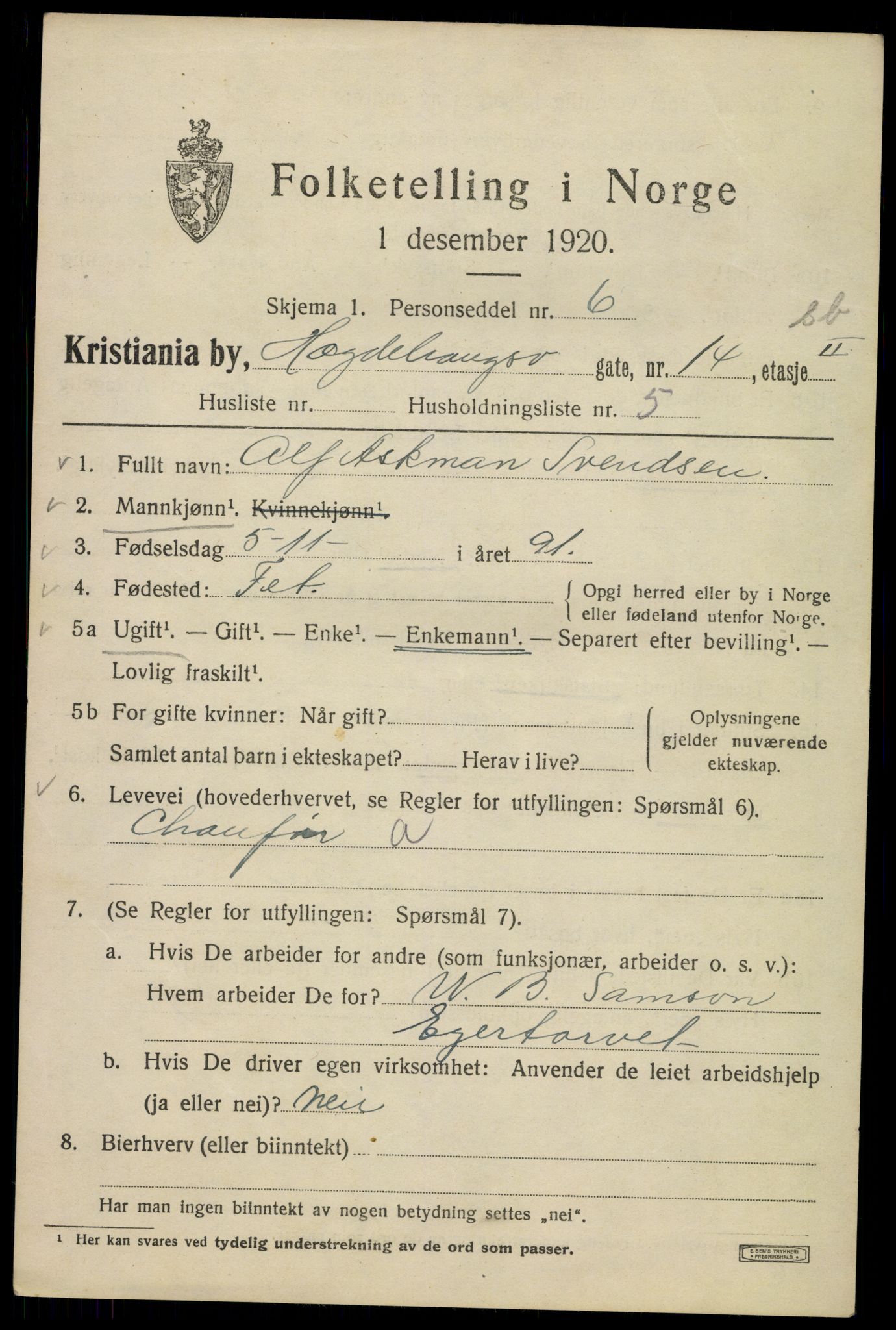 SAO, 1920 census for Kristiania, 1920, p. 302965