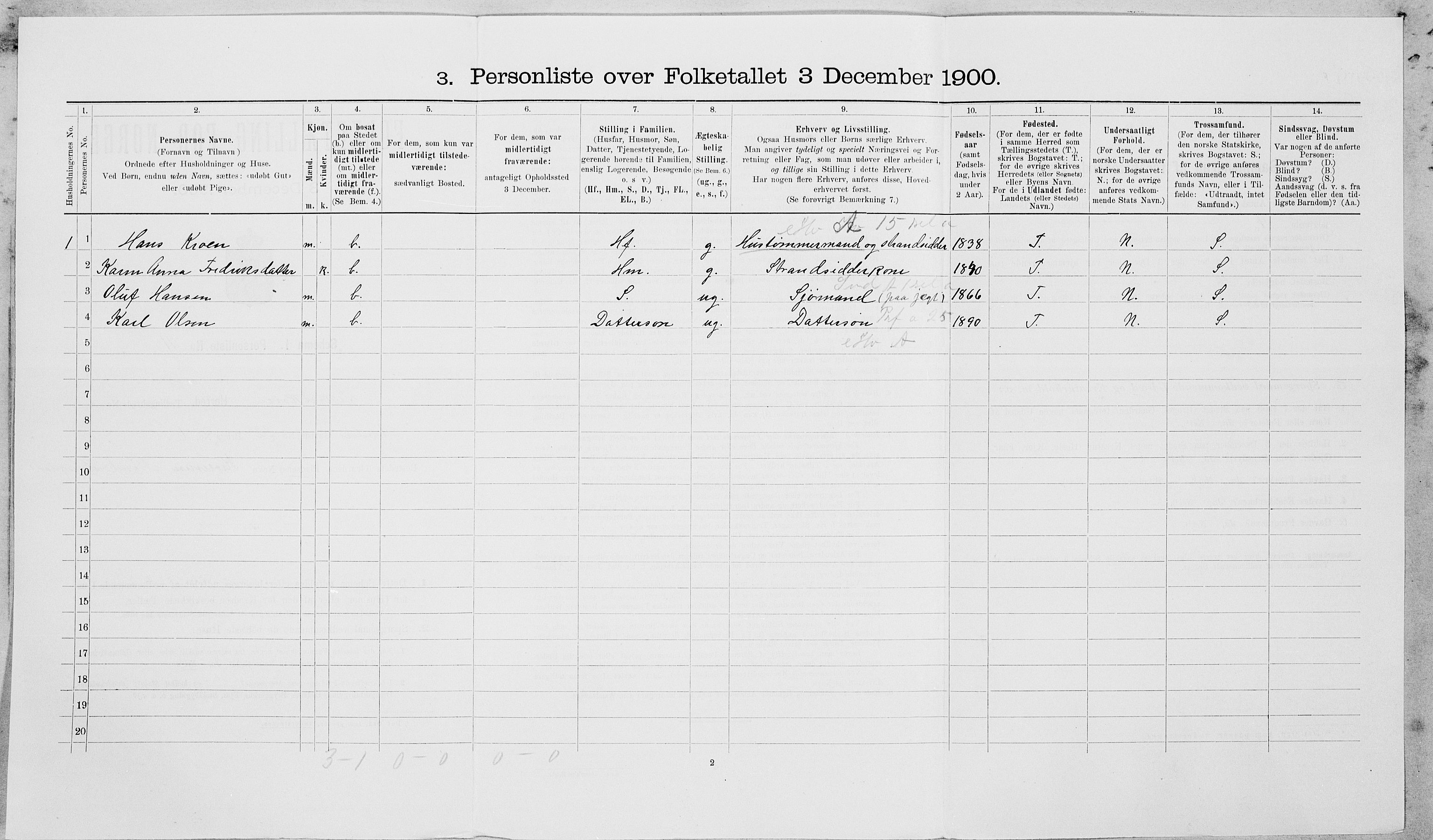SAT, 1900 census for Leksvik, 1900, p. 185