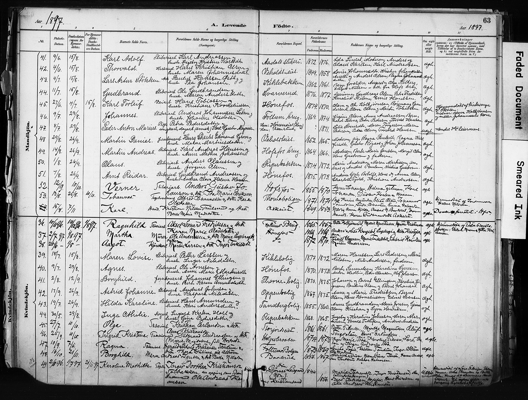Hønefoss kirkebøker, AV/SAKO-A-609/F/Fa/L0002: Parish register (official) no. 2, 1887-1906, p. 63
