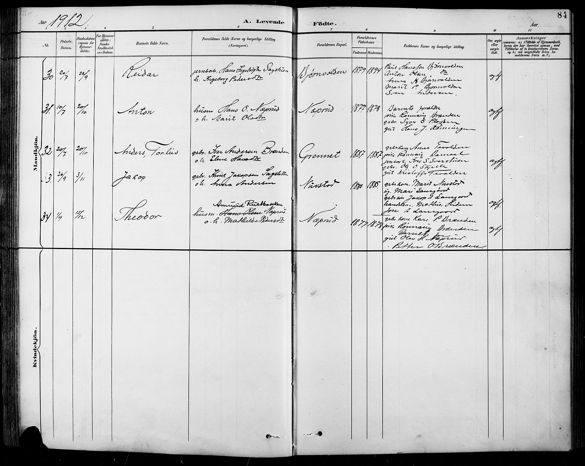 Sel prestekontor, AV/SAH-PREST-074/H/Ha/Hab/L0001: Parish register (copy) no. 1, 1894-1923, p. 84