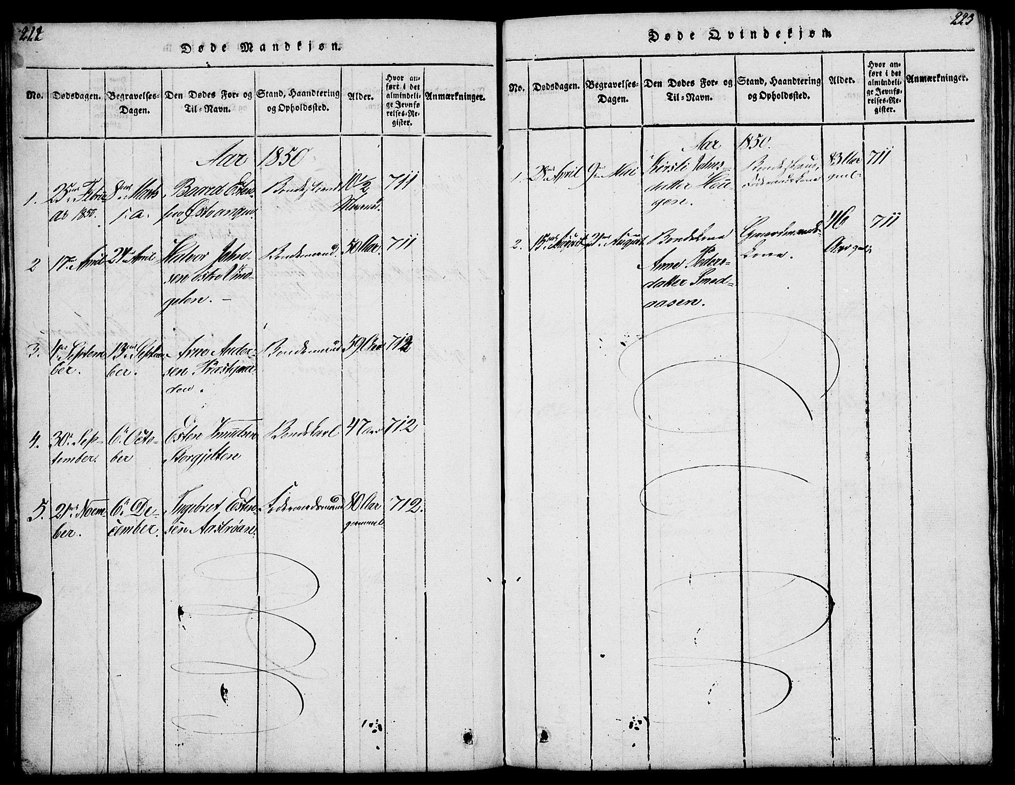 Tolga prestekontor, SAH/PREST-062/L/L0003: Parish register (copy) no. 3, 1815-1862, p. 222-223