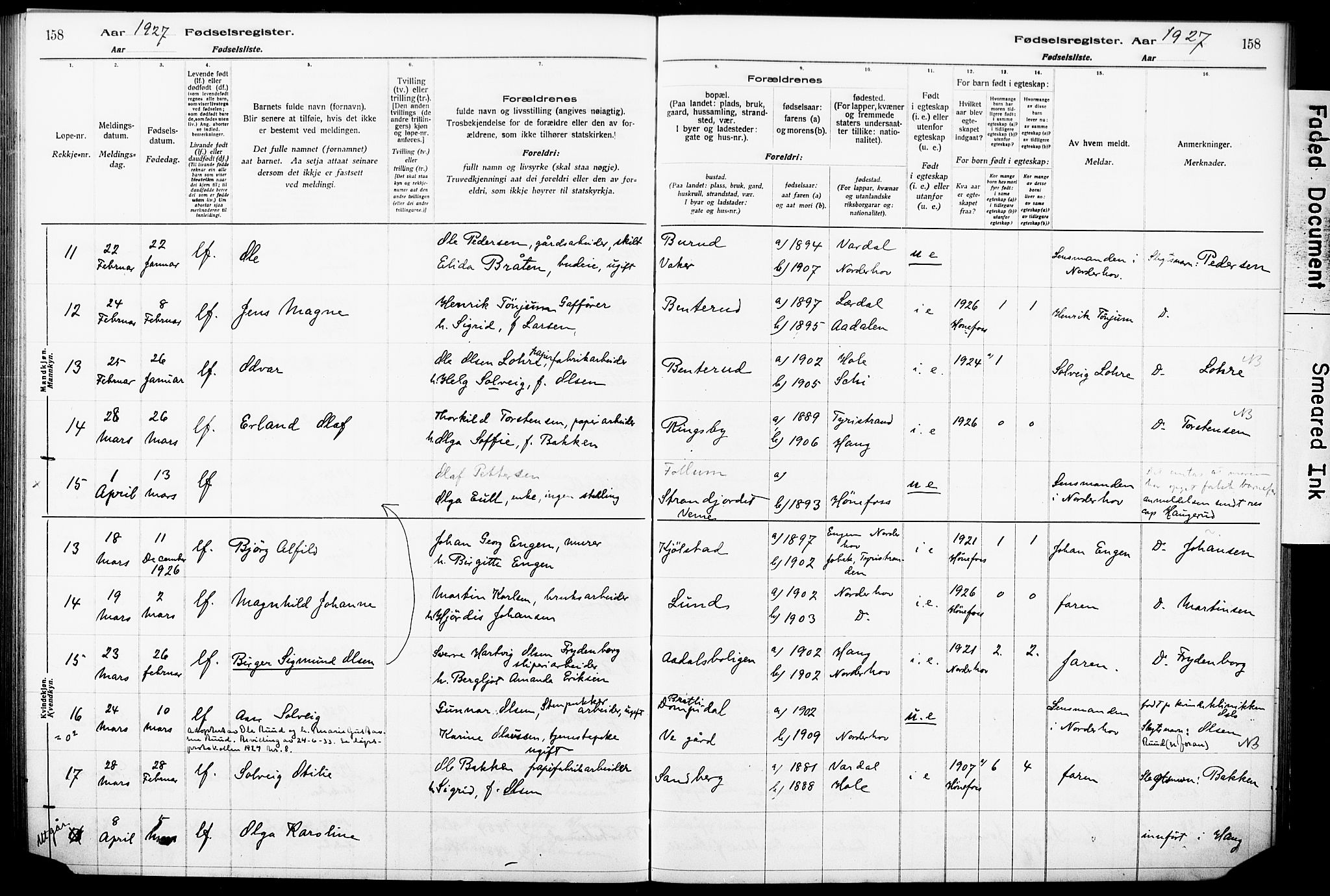 Norderhov kirkebøker, AV/SAKO-A-237/J/Ja/L0001: Birth register no. 1, 1916-1930, p. 158