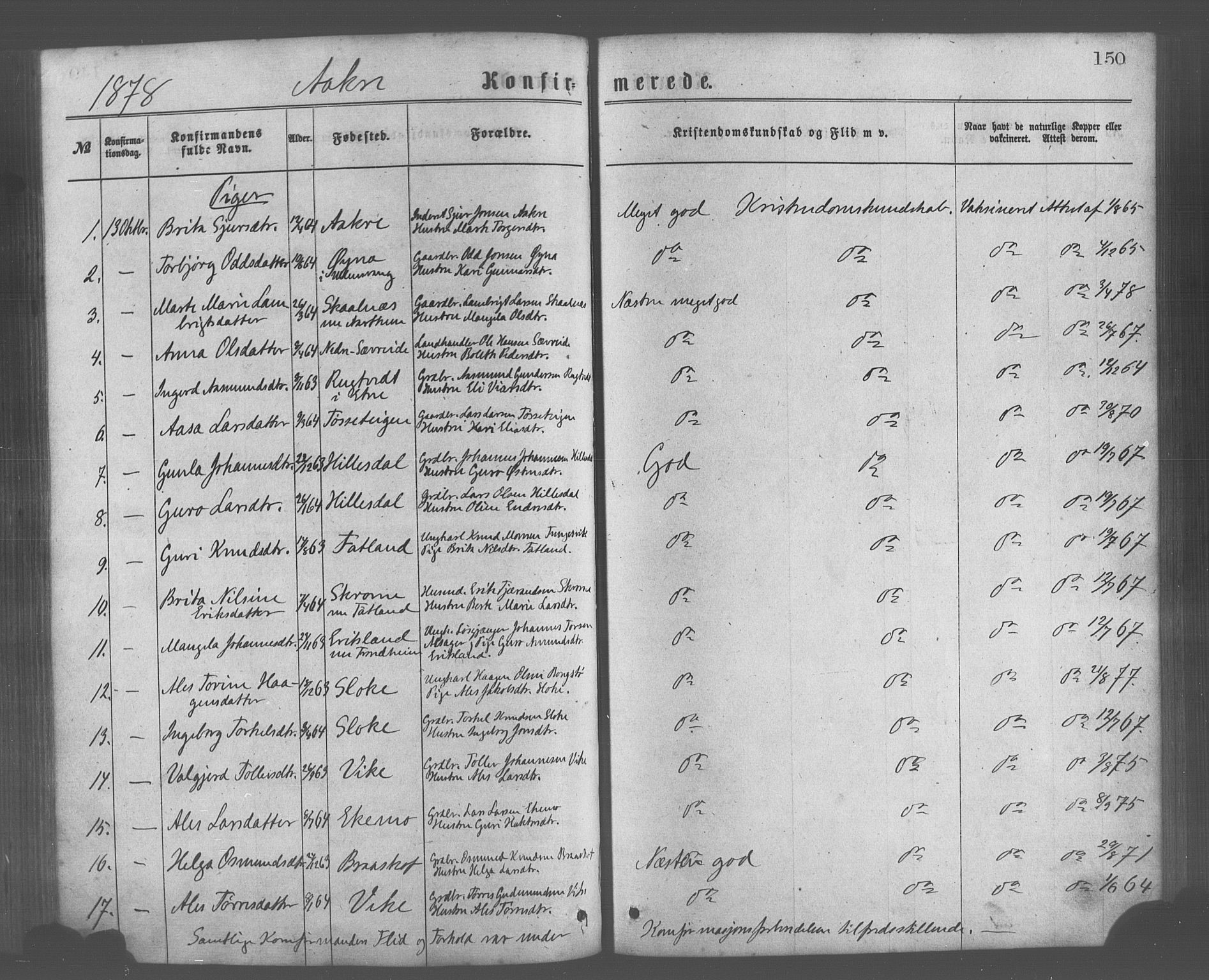 Skånevik sokneprestembete, AV/SAB-A-77801/H/Haa: Parish register (official) no. A 6, 1869-1878, p. 150