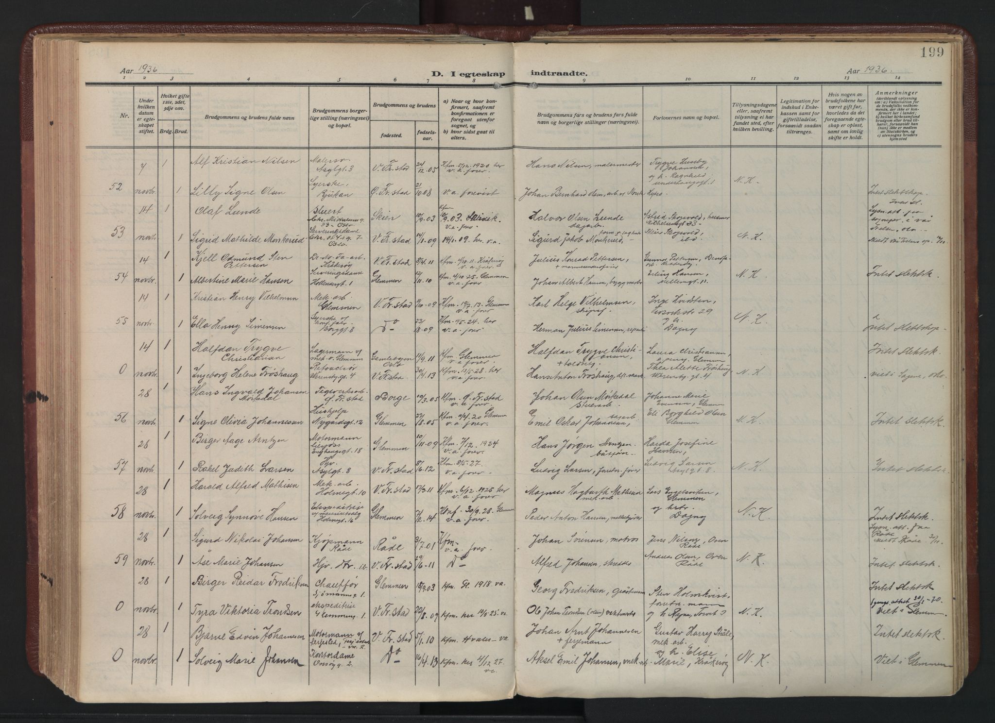 Fredrikstad domkirkes prestekontor Kirkebøker, AV/SAO-A-10906/F/Fa/L0009: Parish register (official) no. I 9, 1908-1946, p. 199