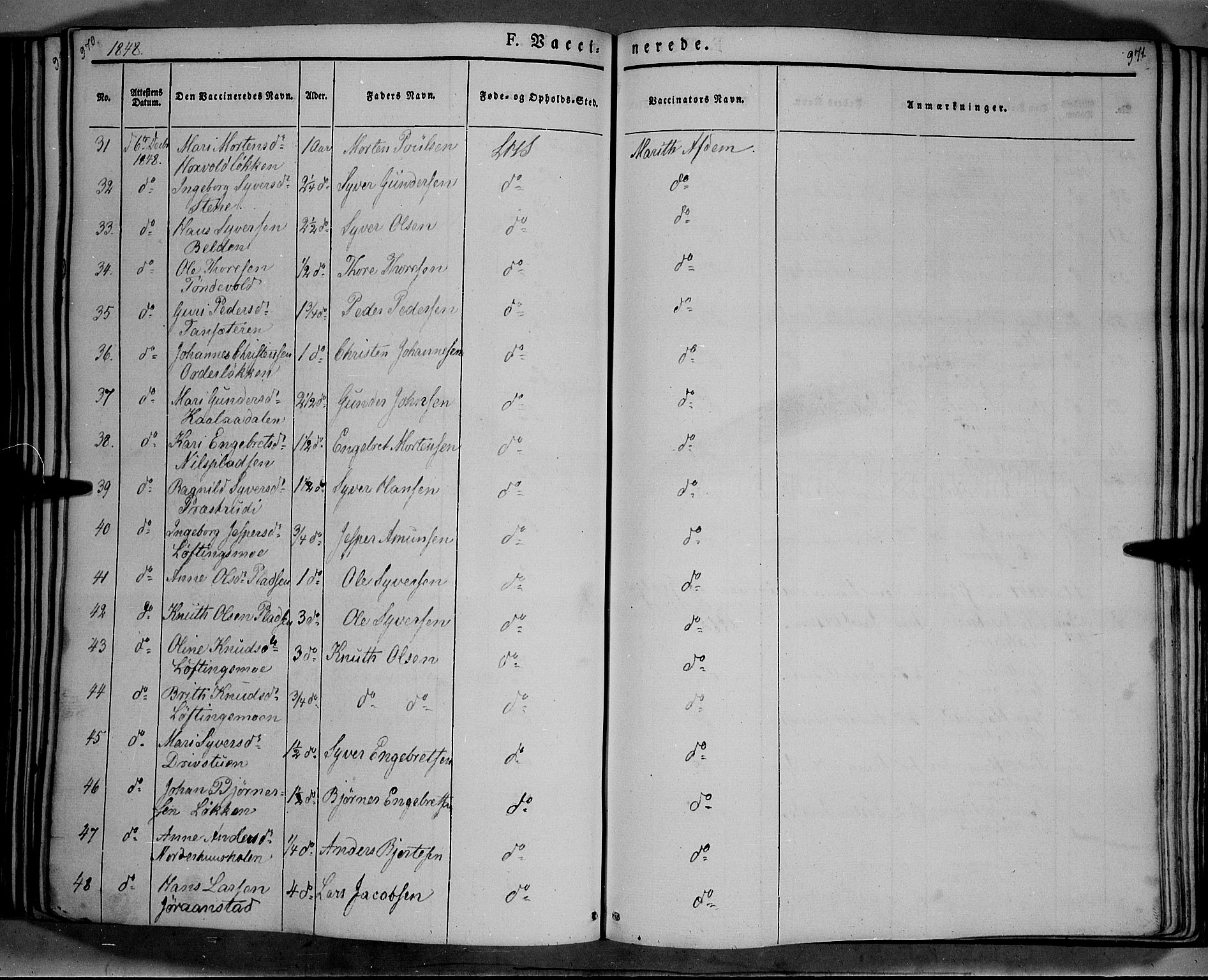 Lesja prestekontor, SAH/PREST-068/H/Ha/Haa/L0006: Parish register (official) no. 6B, 1843-1854, p. 970-971