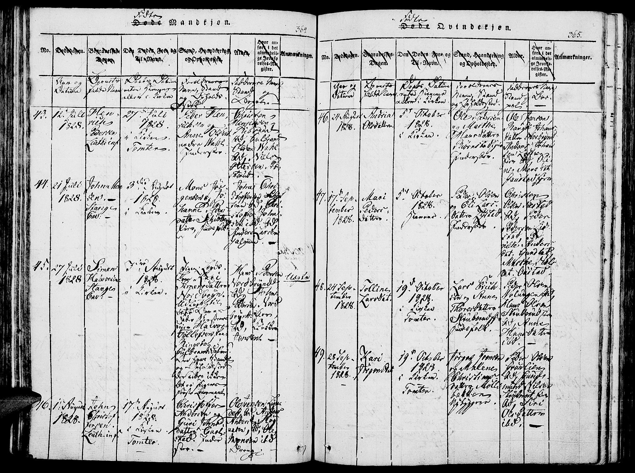 Romedal prestekontor, SAH/PREST-004/K/L0002: Parish register (official) no. 2, 1814-1828, p. 364-365