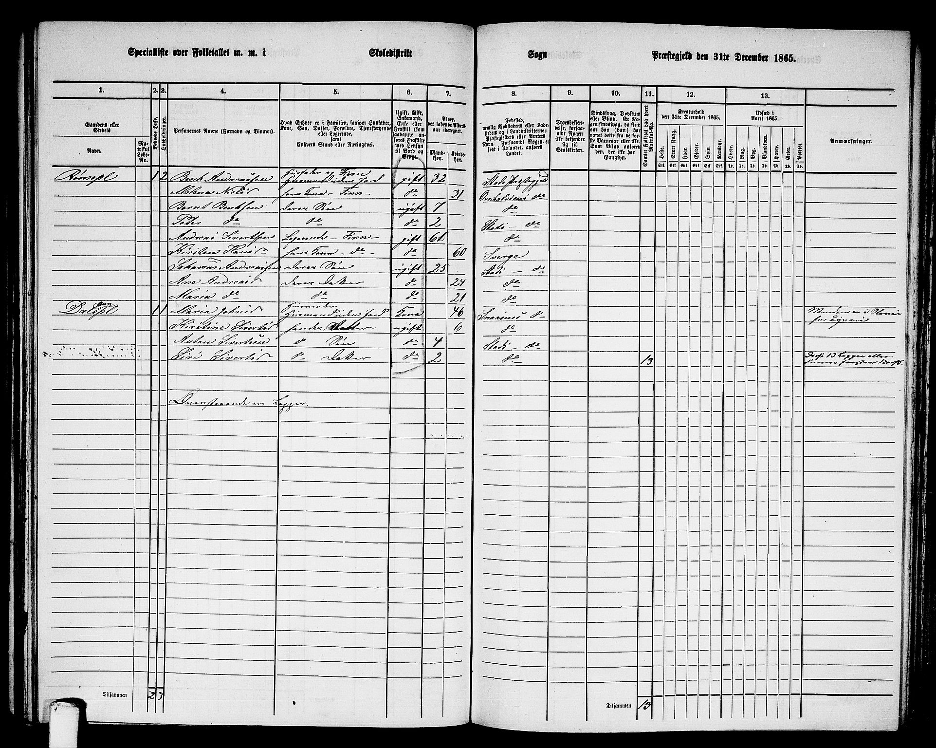 RA, 1865 census for Stod, 1865, p. 124