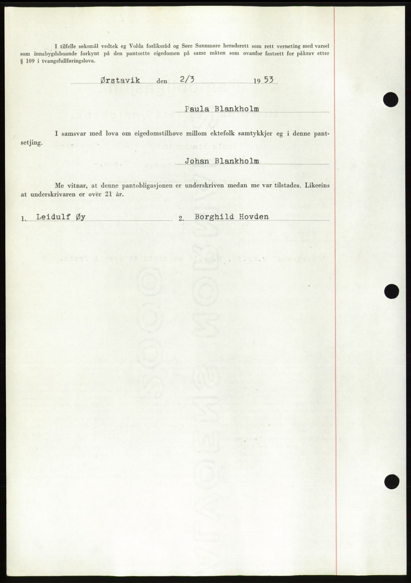 Søre Sunnmøre sorenskriveri, SAT/A-4122/1/2/2C/L0123: Mortgage book no. 11B, 1953-1953, Diary no: : 503/1953