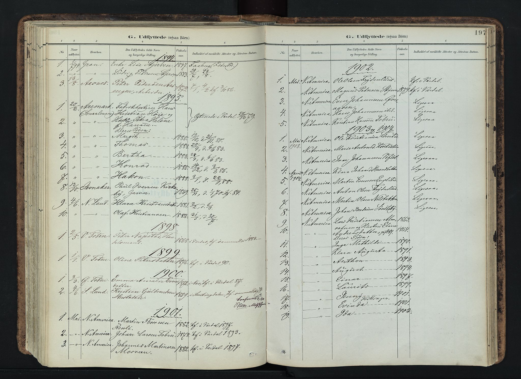 Vardal prestekontor, SAH/PREST-100/H/Ha/Haa/L0019: Parish register (official) no. 19, 1893-1907, p. 197