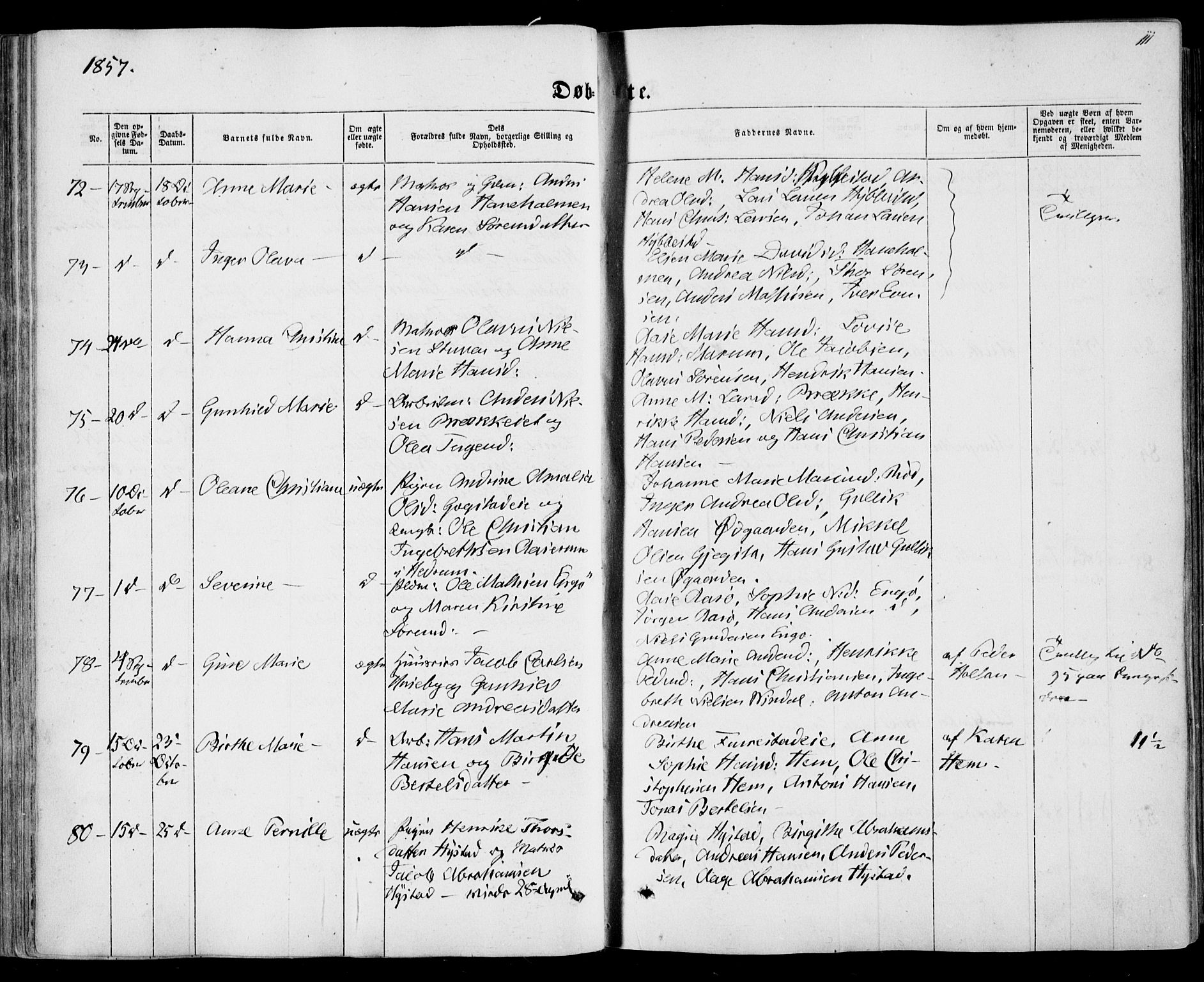 Sandar kirkebøker, SAKO/A-243/F/Fa/L0007: Parish register (official) no. 7, 1855-1861, p. 111