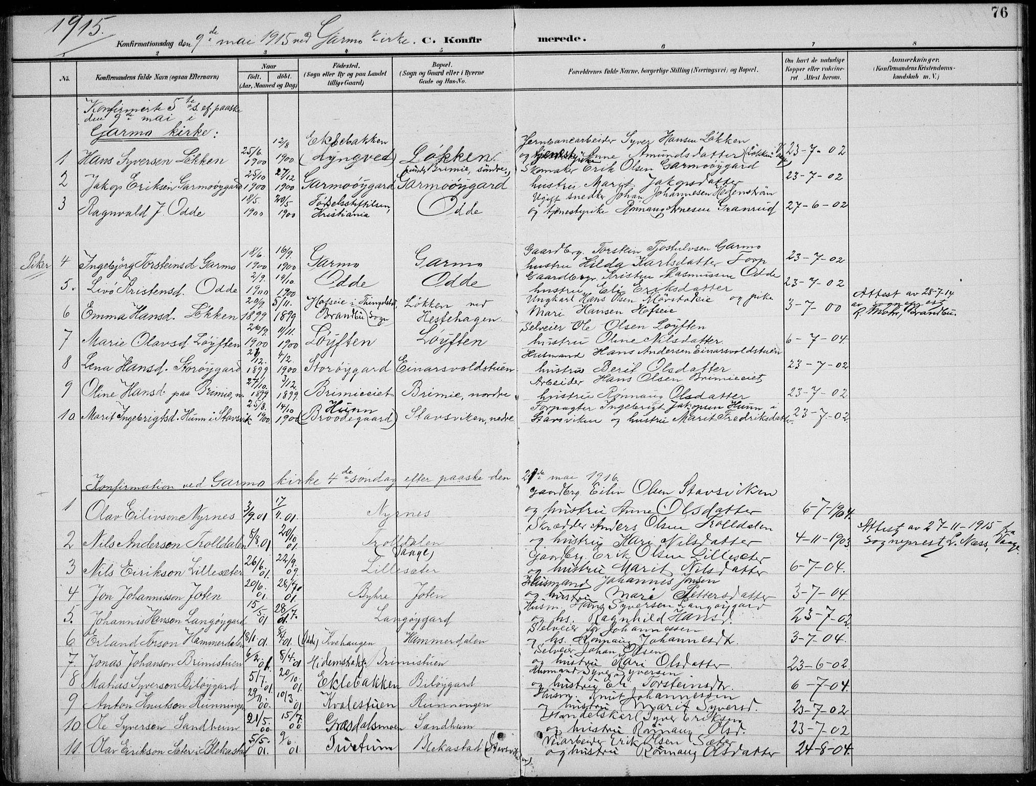 Lom prestekontor, SAH/PREST-070/L/L0006: Parish register (copy) no. 6, 1901-1939, p. 76