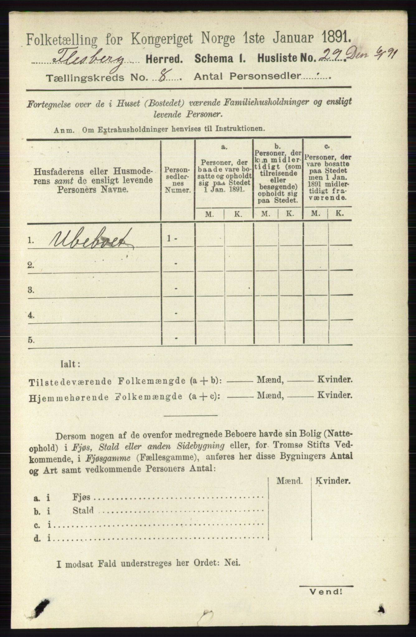 RA, 1891 census for 0631 Flesberg, 1891, p. 1364