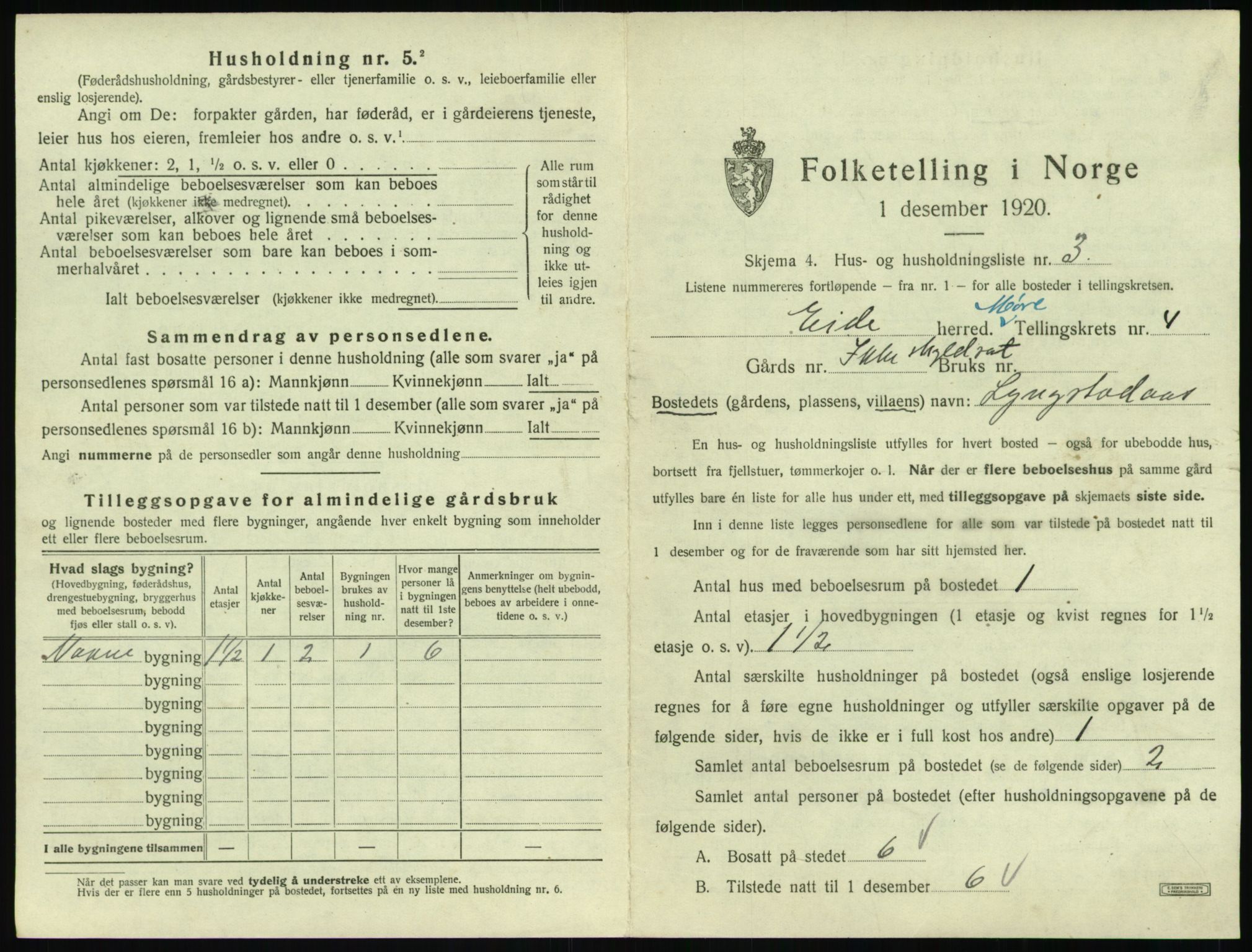 SAT, 1920 census for Eid (MR), 1920, p. 258