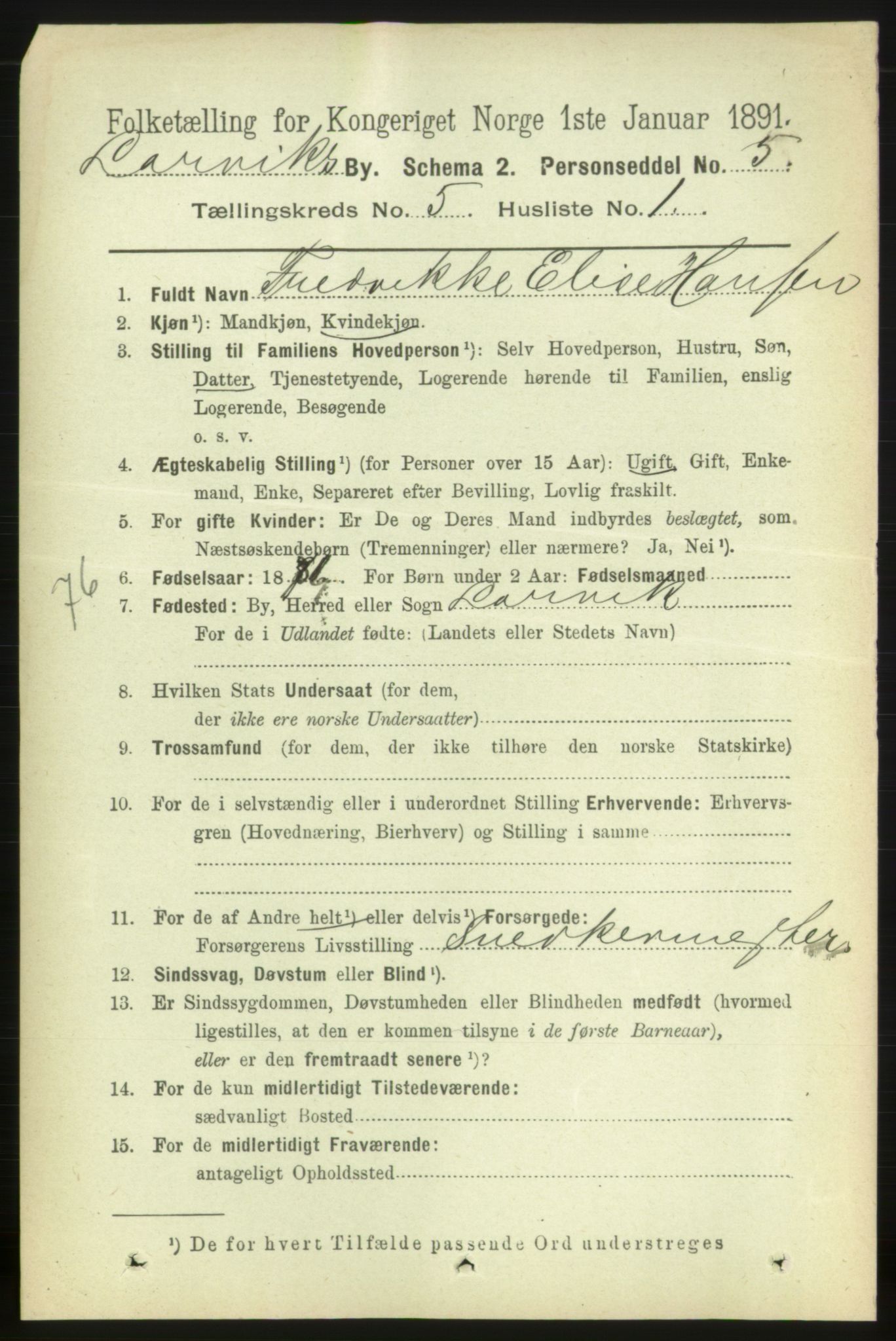 RA, 1891 census for 0707 Larvik, 1891, p. 5992