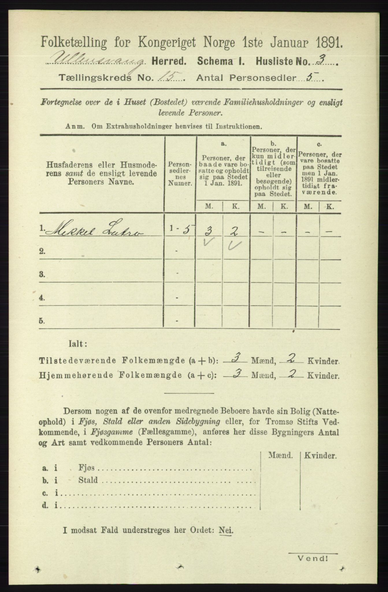 RA, 1891 census for 1230 Ullensvang, 1891, p. 5855