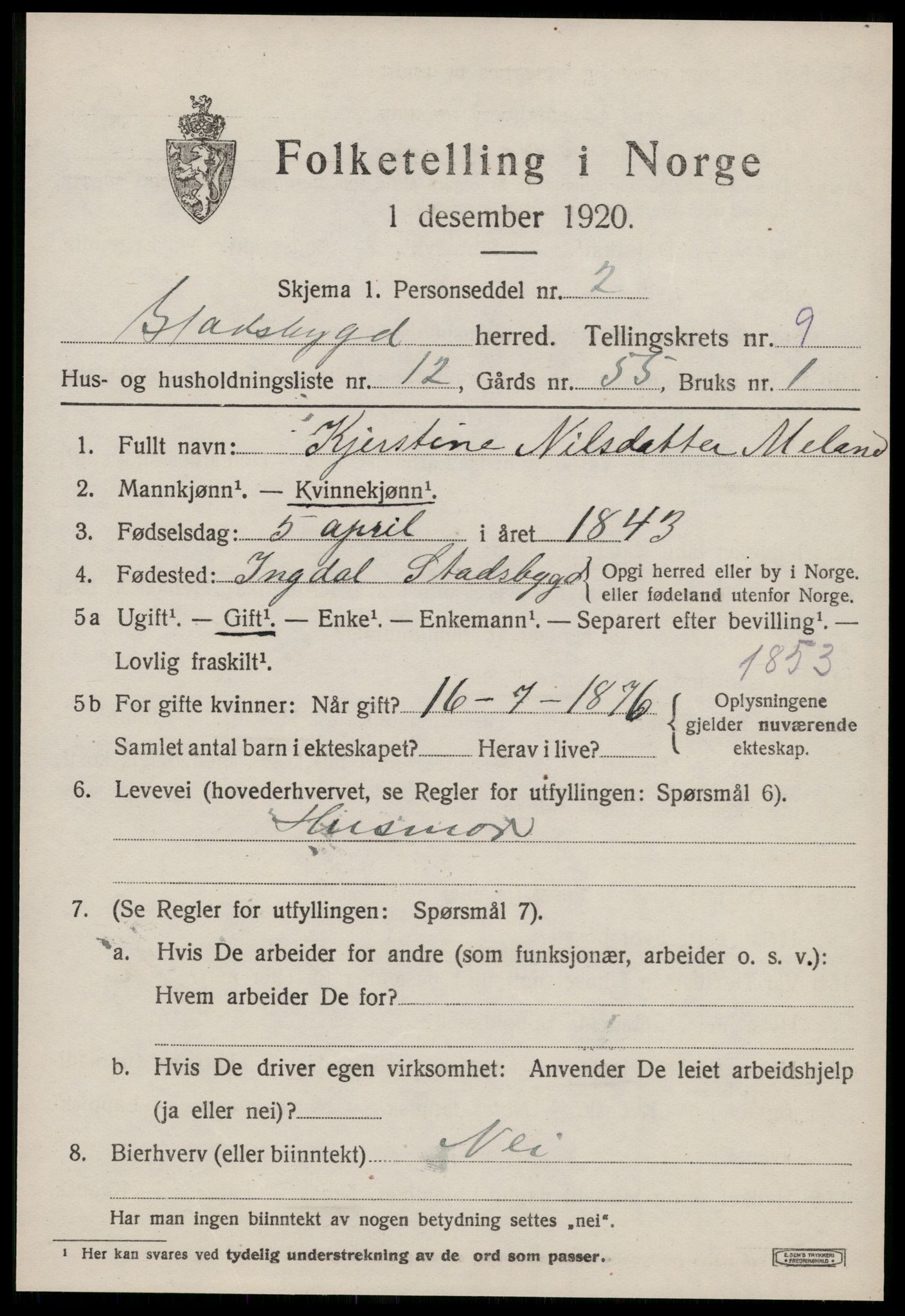 SAT, 1920 census for Stadsbygd, 1920, p. 4414