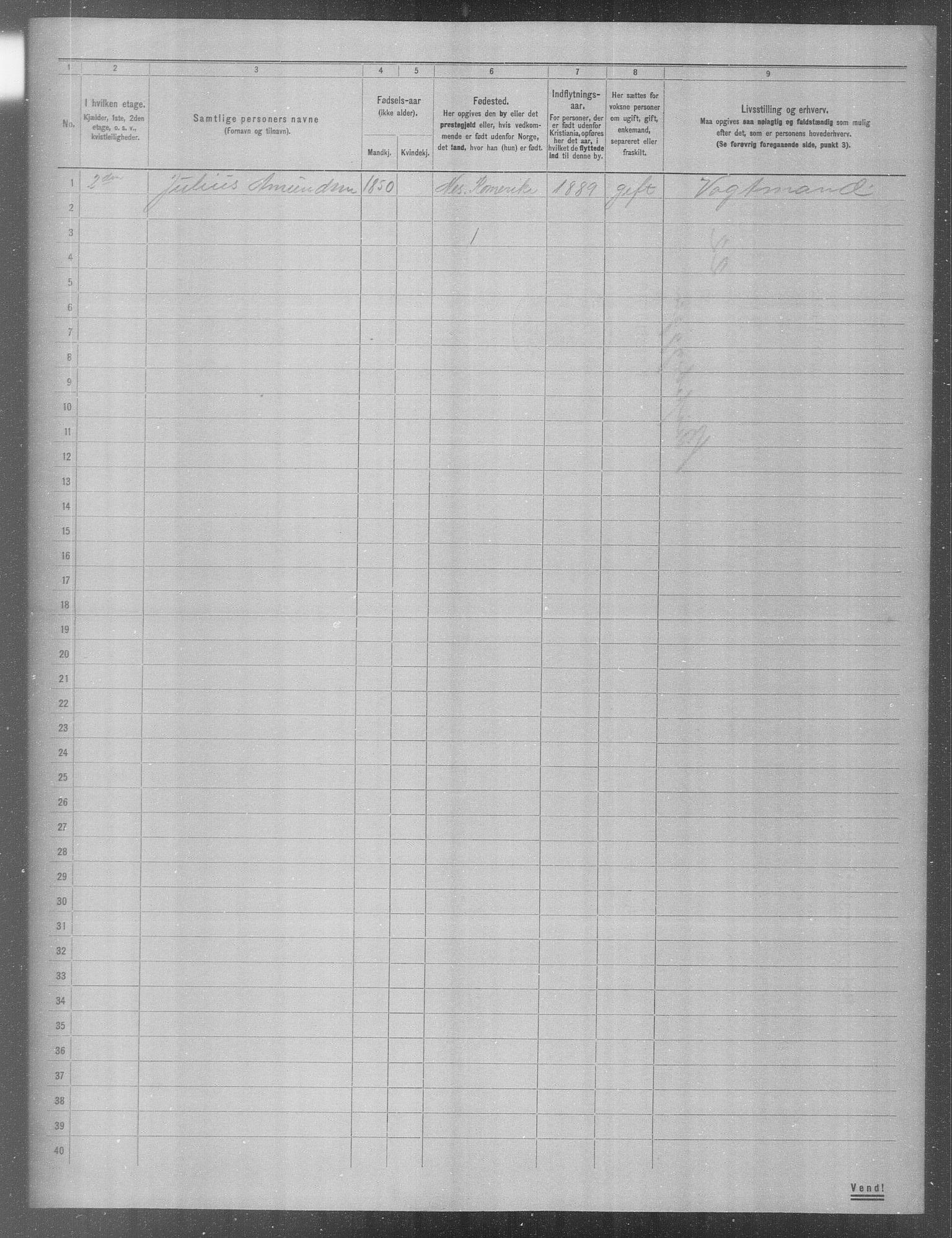 OBA, Municipal Census 1904 for Kristiania, 1904, p. 1192