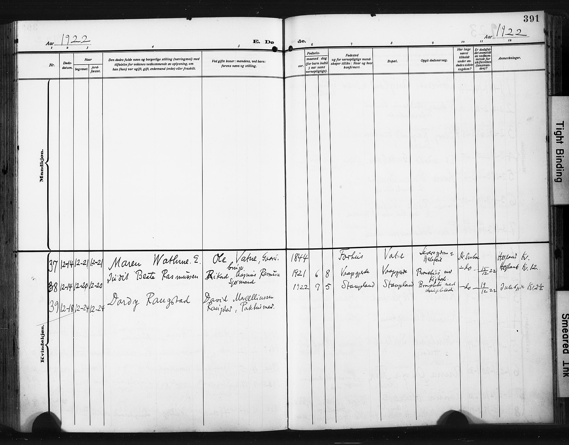Høyland sokneprestkontor, SAST/A-101799/001/30BA/L0017: Parish register (official) no. A 15, 1912-1924, p. 391