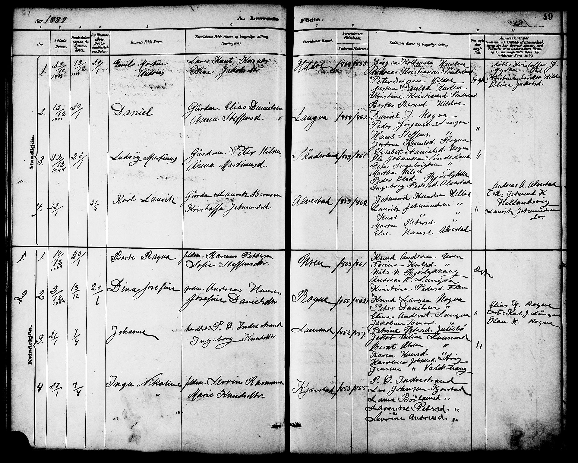 Ministerialprotokoller, klokkerbøker og fødselsregistre - Møre og Romsdal, AV/SAT-A-1454/536/L0501: Parish register (official) no. 536A10, 1884-1896, p. 49