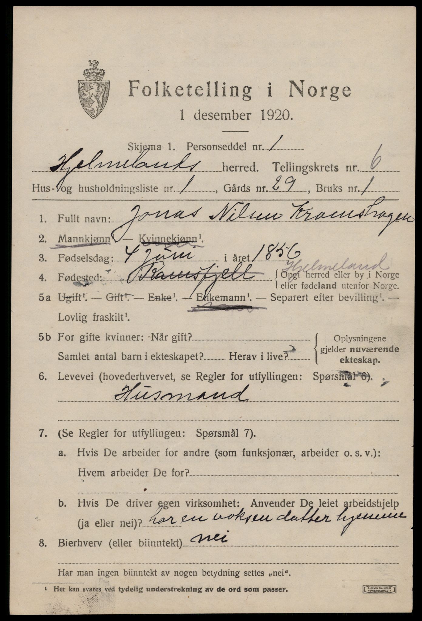 SAST, 1920 census for Hjelmeland, 1920, p. 2041