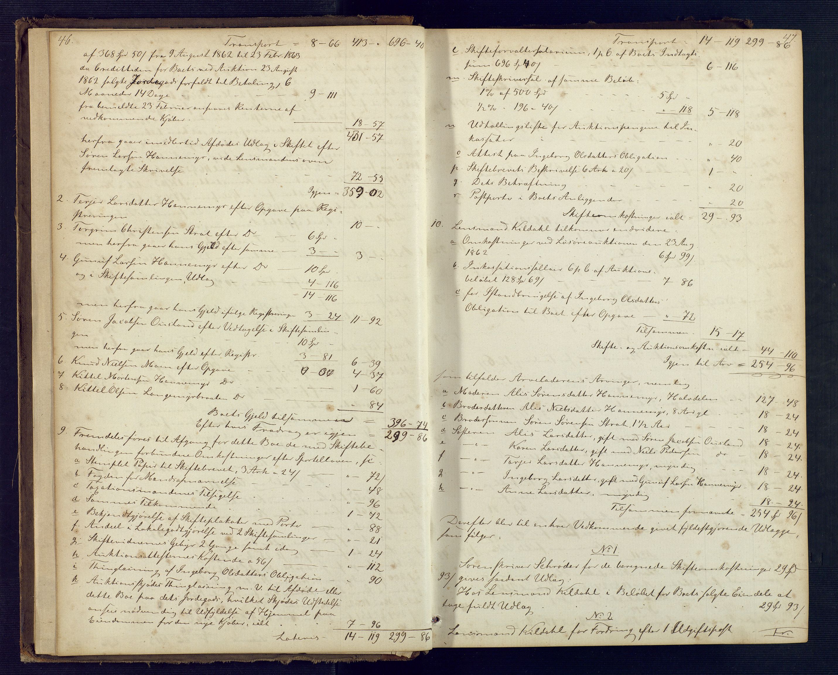 Holt sorenskriveri, AV/SAK-1221-0002/H/Hc/L0030: Skifteutlodningsprotokoll nr. 5, 1863-1869, p. 46-47