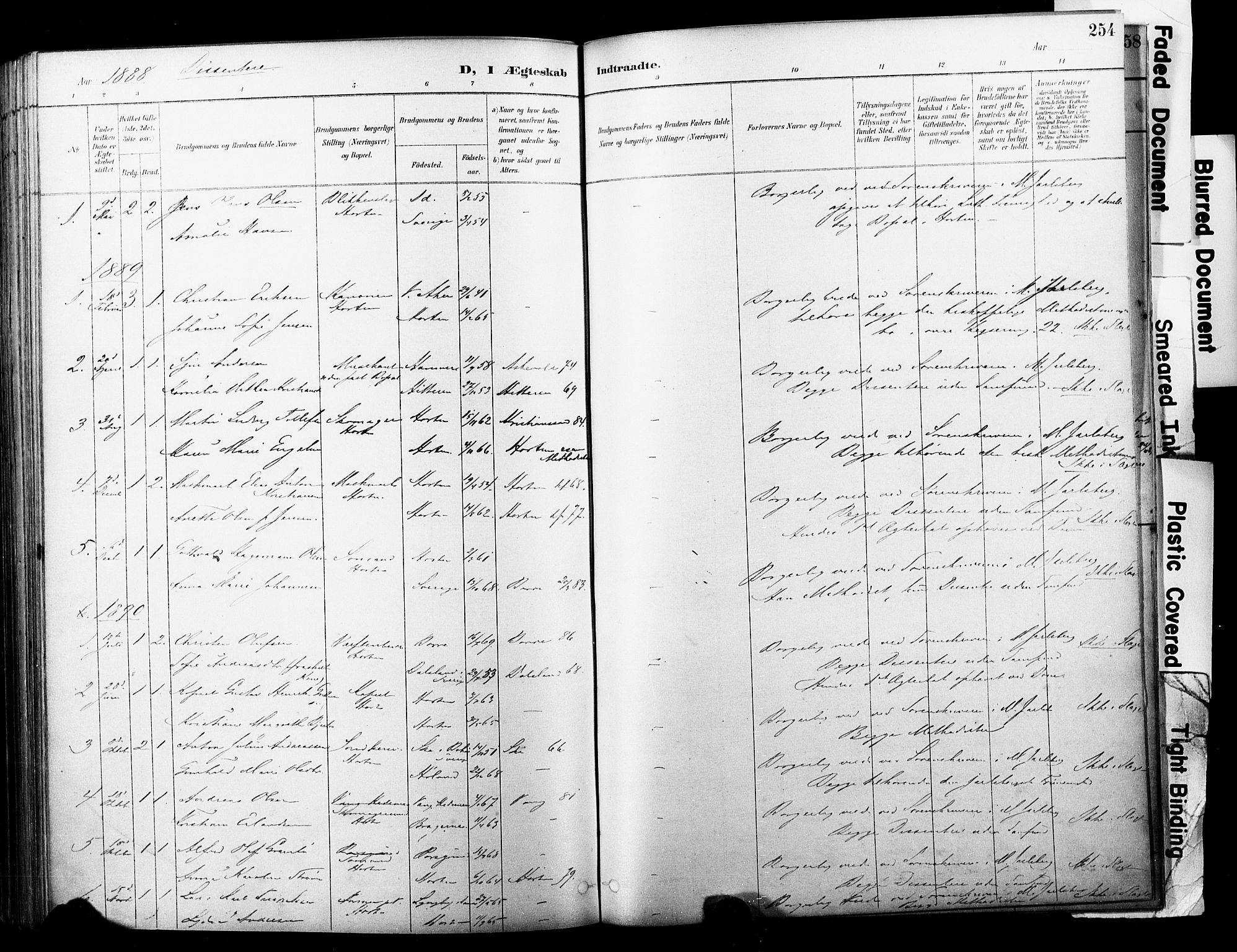 Horten kirkebøker, SAKO/A-348/F/Fa/L0004: Parish register (official) no. 4, 1888-1895, p. 254